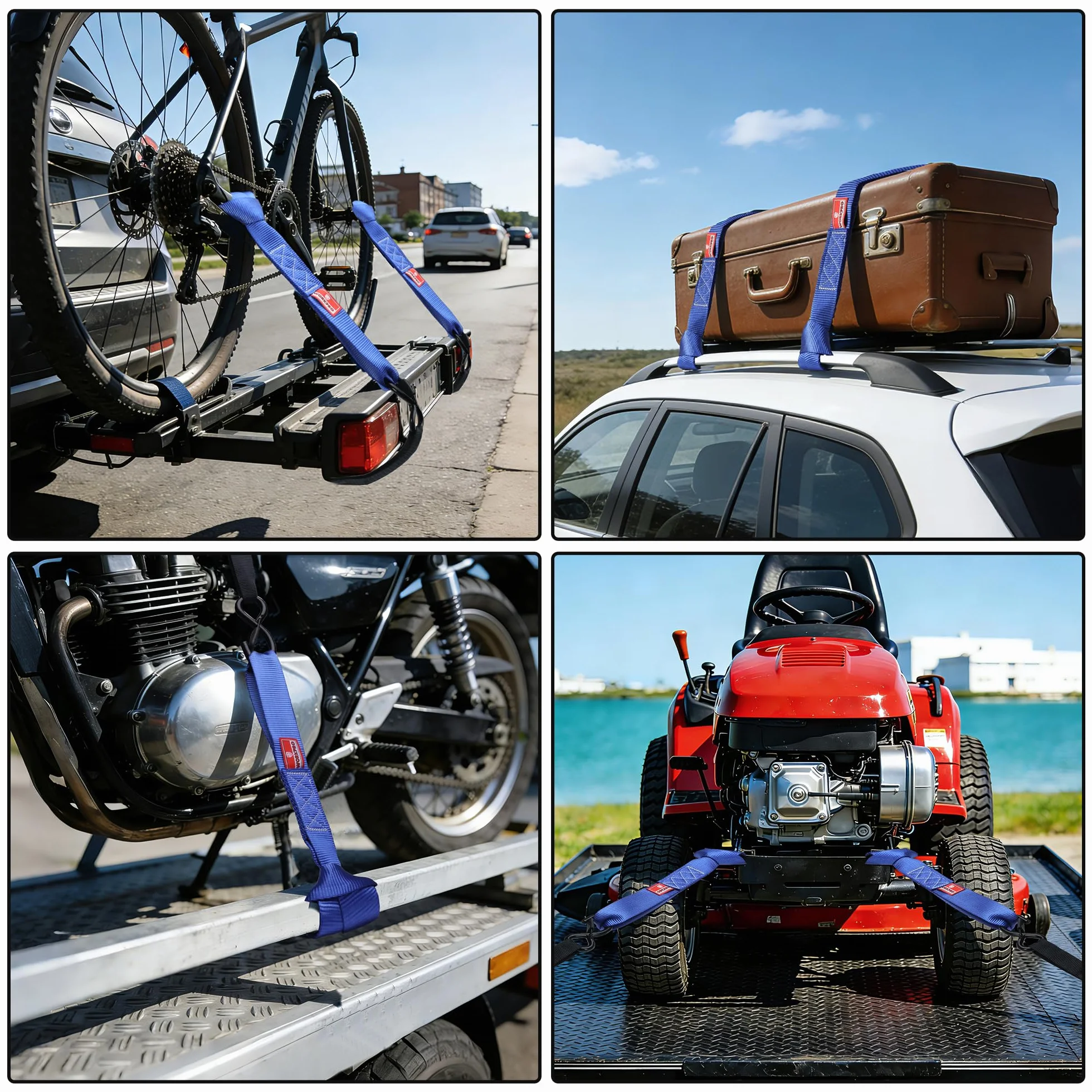 WORKPRO Zestaw 4 Pasów Transportowych z Torbą, 43×4 cm, Nośność 756 KG, Pętle do Transportu Motocykla i Roweru, Pas do Bagażu i Namiotu, Kolor Niebieski