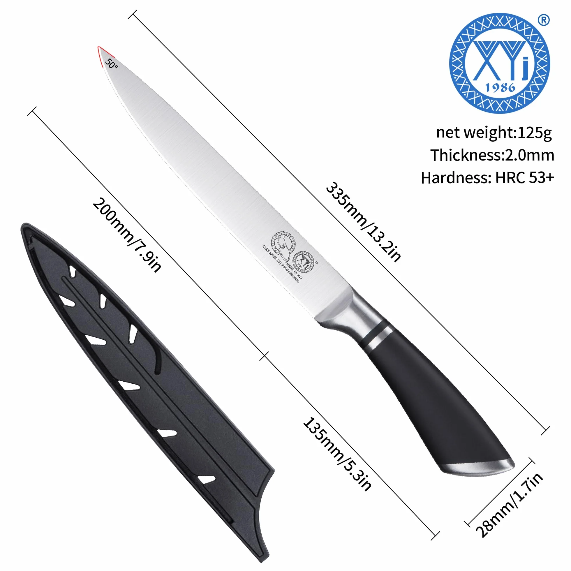Stainless Steel 8 Inch Brisket Knife with Sheath Professional Chef Kitchen Knife