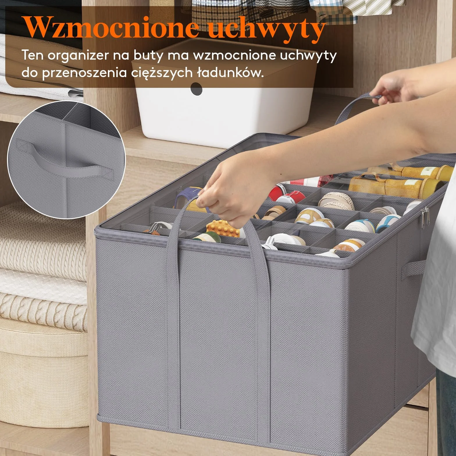 Lifewit Duży organizer na buty składane pudełko przezroczystą pokrywą wzmocnionymi uchwytami szary
