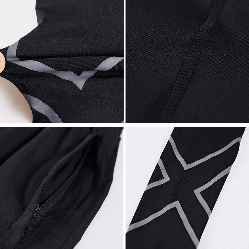 Moda odzież fitness, czteroczęściowy dres treningowy, odzież sportowa dla mężczyzn, elegancka, czarna, L