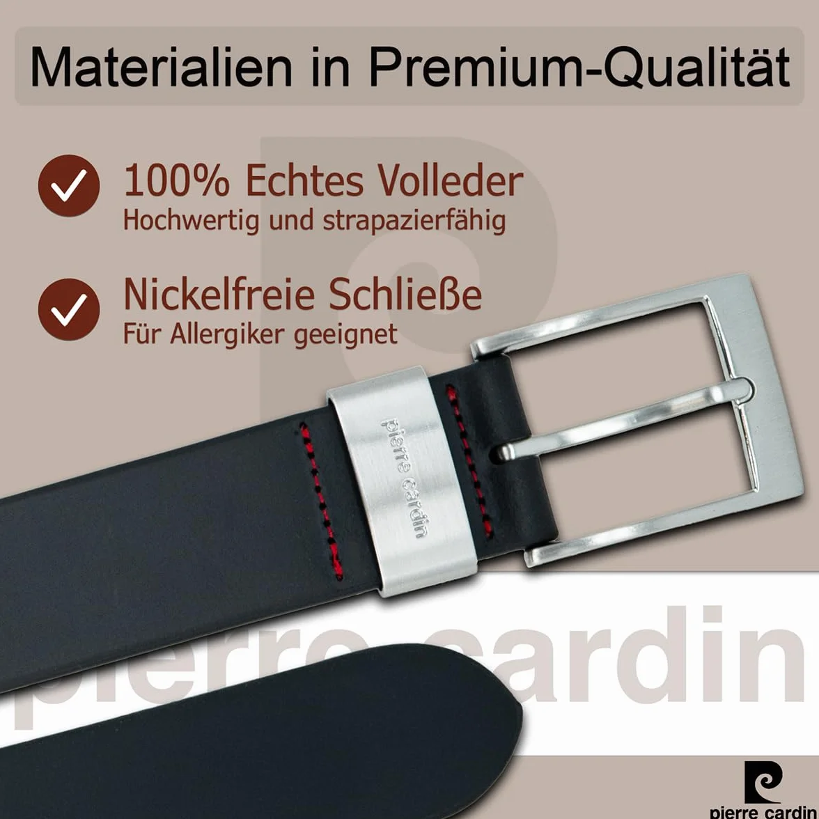 Pierre Cardin Męski skórzany pasek/pasek męski, pasek ze skóry licowej XL z metalową pętlą, czarny