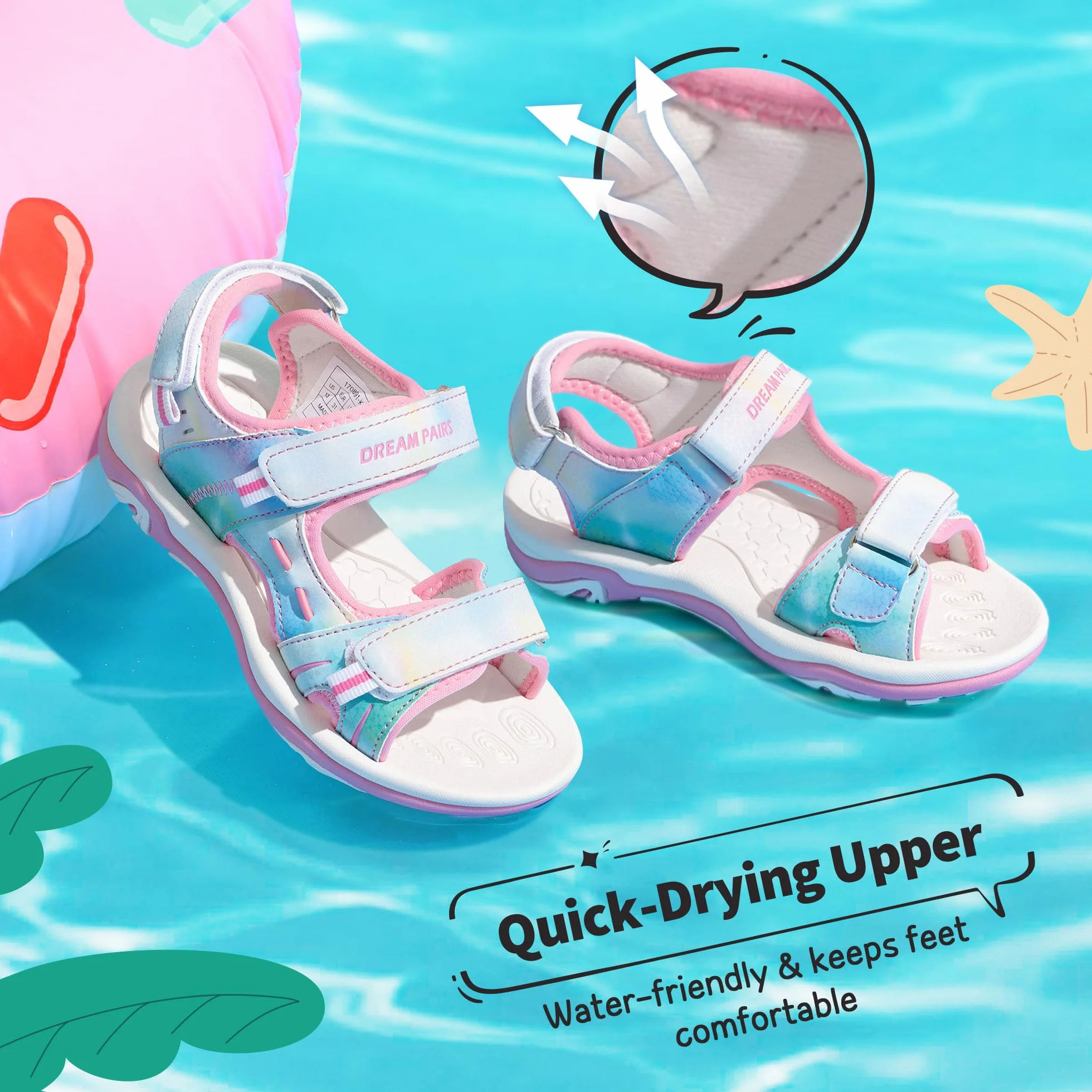 DREAM PAIRS Sandały dla chłopców i dziewczynek, na lato, buty sportowe, modne buty sportowe, otwarte sandały sportowe