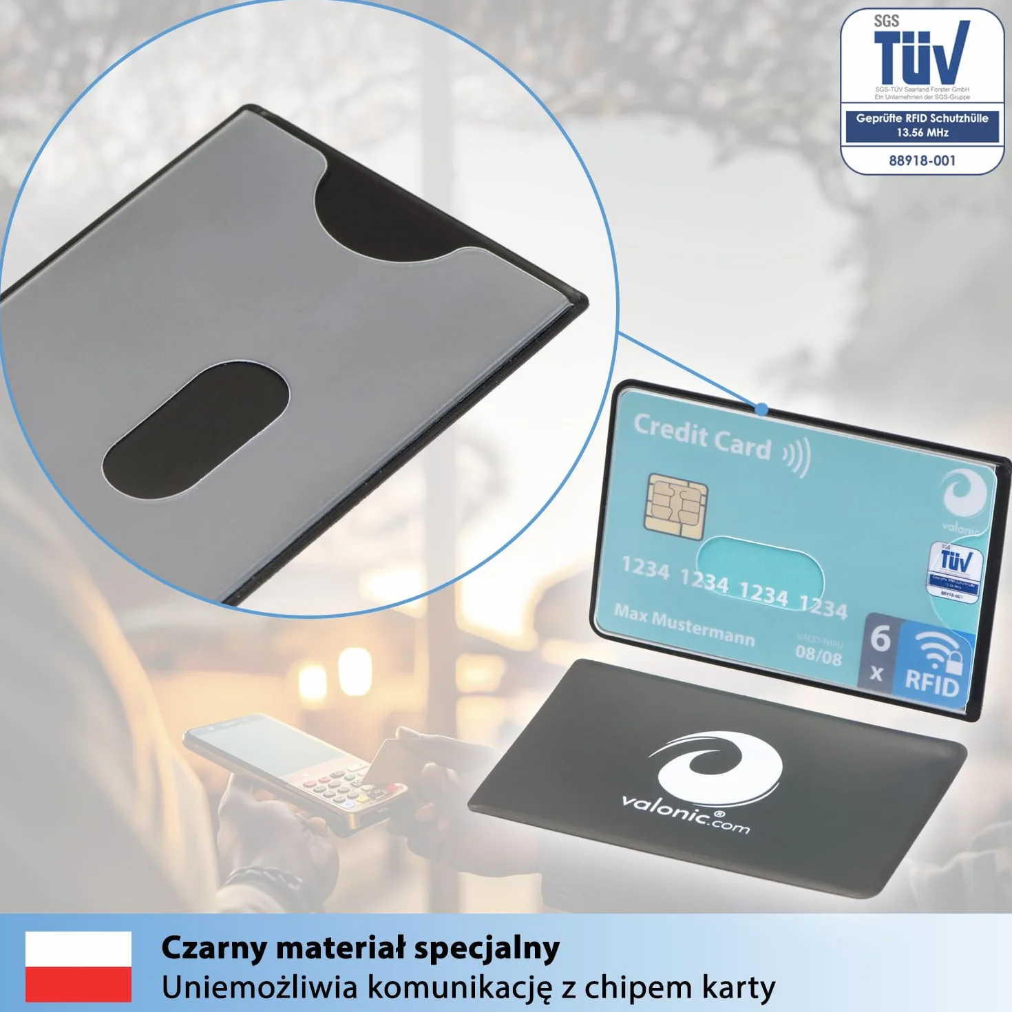 valonic RFID Blocker osłona ochronna - 6 sztuk - przetestowane przez TÜV - tworzywo sztuczne - przezroczyste - osłony ochronne NFC - osłona do kart kredytowych i kart EC