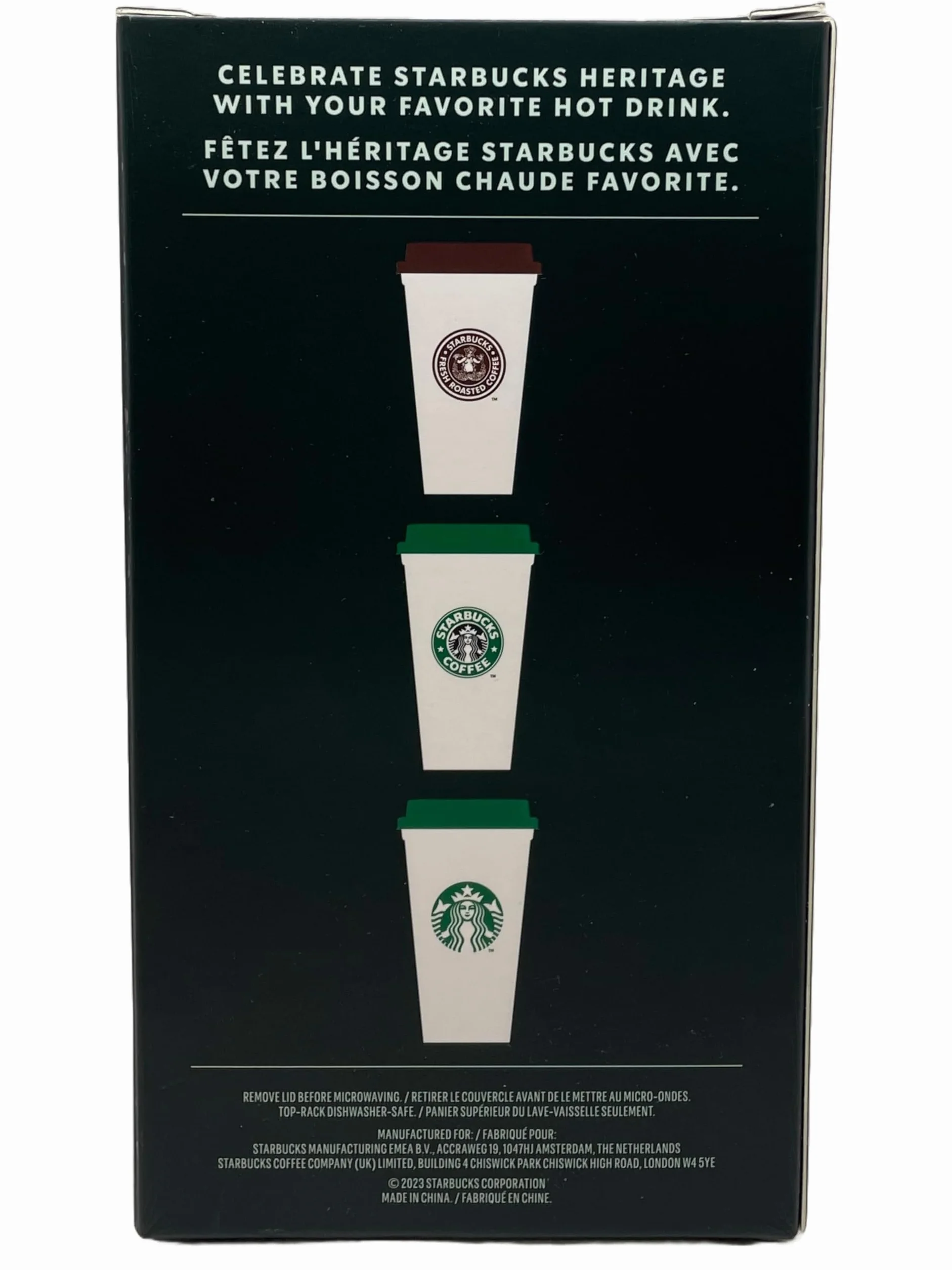 STARBUCKS Heritage Plastikowe kubki podróżne wielokrotnego użytku, limitowana edycja, zestaw 3 kubków, kubków, kubków, Grande Medium, 473 ml, gorące kubki
