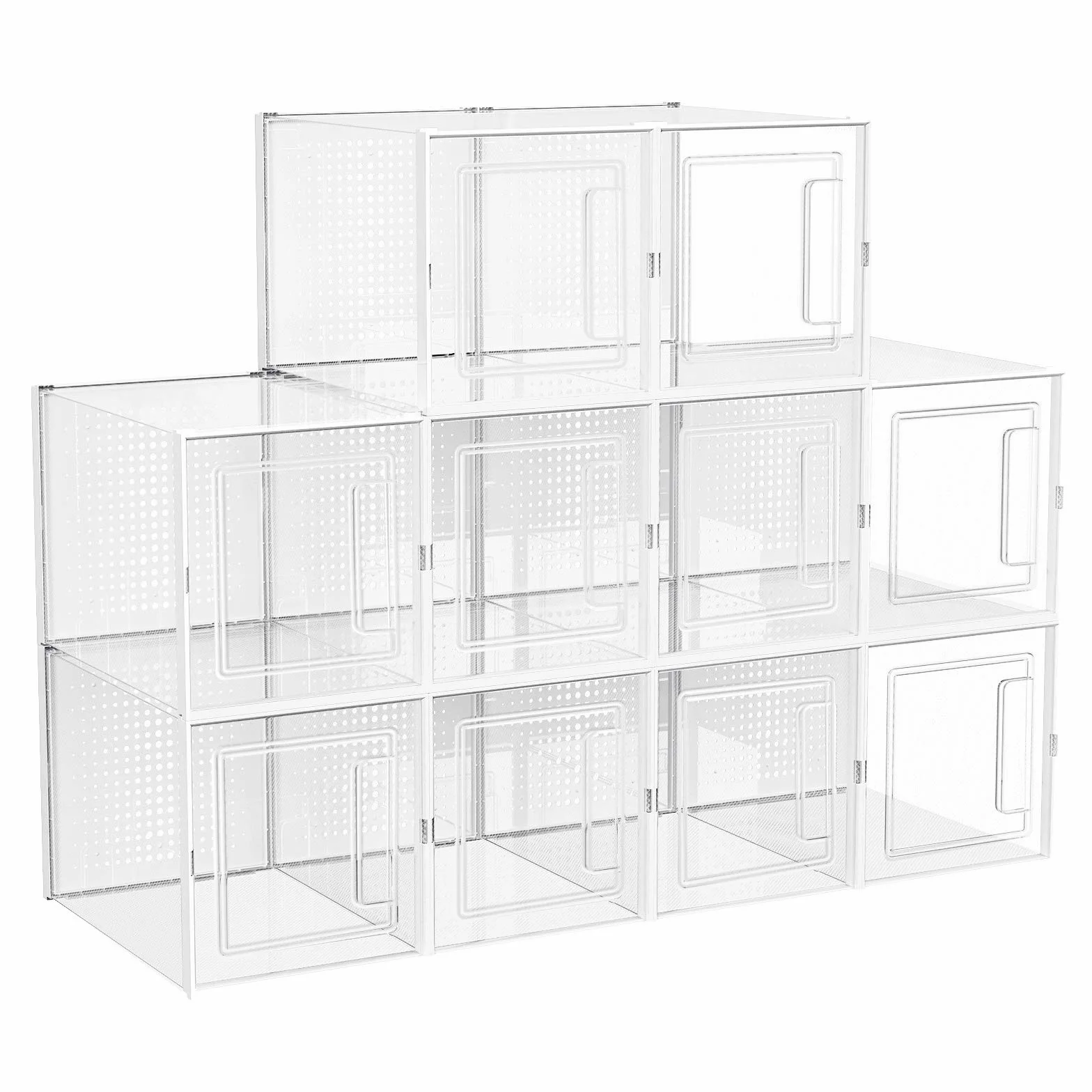 SONGMICS LSP001W01 Wysokie pudełka na buty, 10 sztuk plastikowych organizatorów do przechowywania butów na wysokich obcasach, botki, wysokie, można układać w stos, przezroczyste