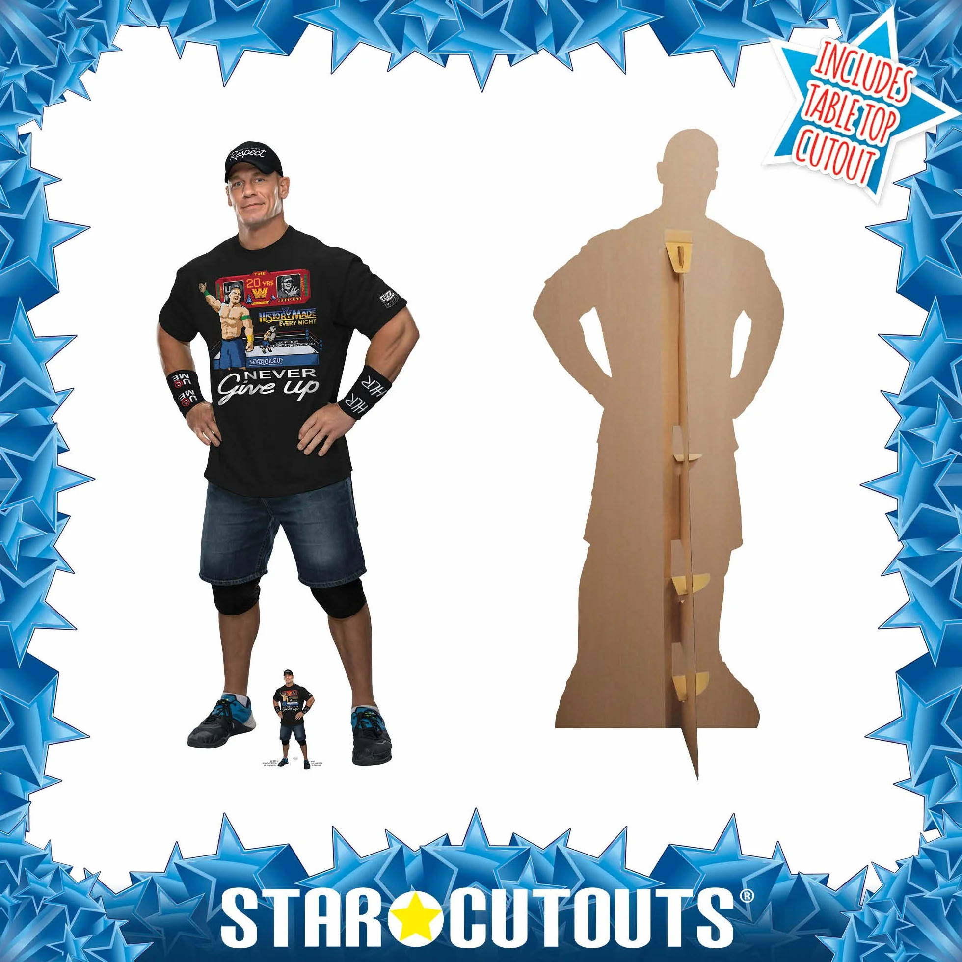 STAR CUTOUTS SC4158 John Cena Czarny strój WWE Lifesize Kartonowe wycięcie z Mini Professional Wrestling Champion