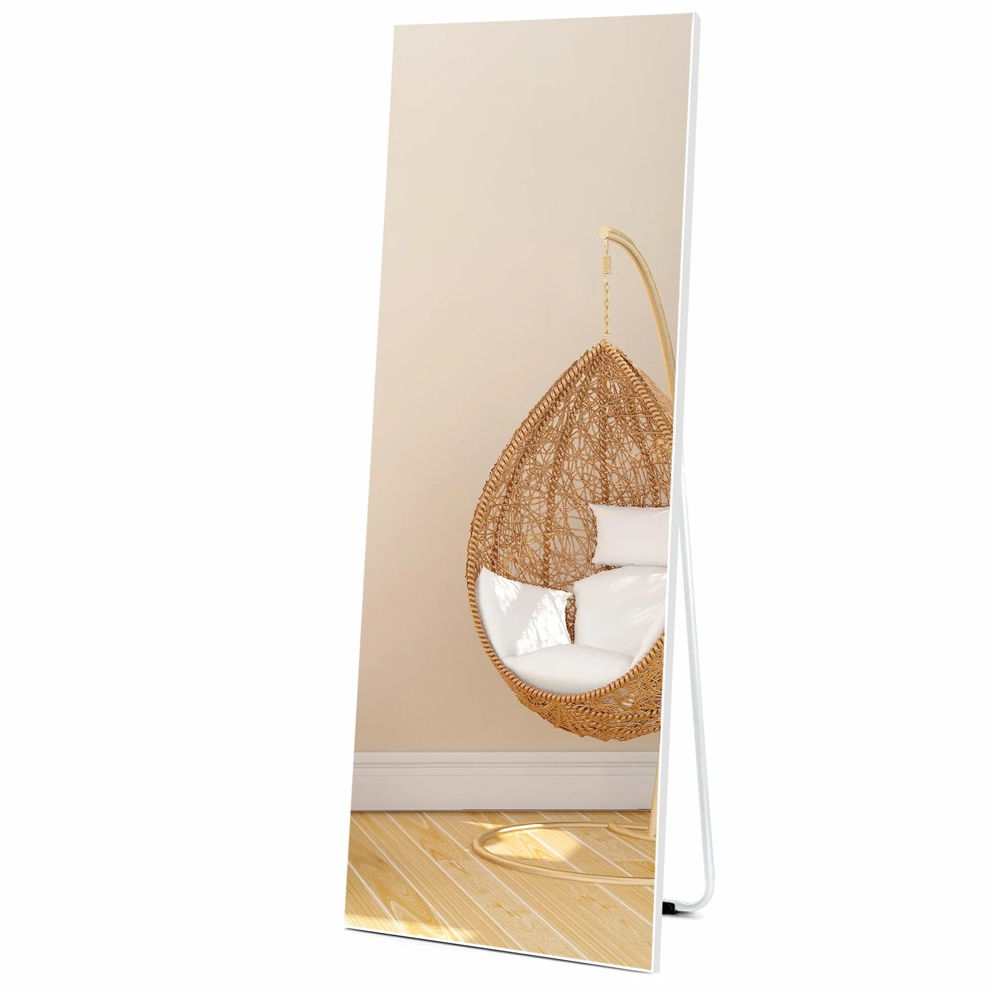 Lustro podłogowe 140 x 51 cm, prostokątne białe lustro ścienne, wysokiej jakości lustro do umieszczenia na ścianie lub podłodze