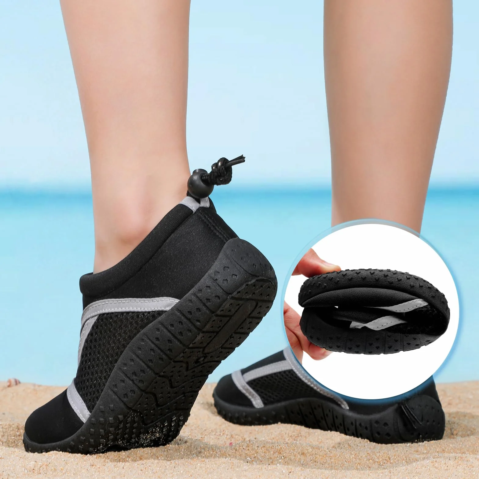HKR Dziecięce buty kąpielowe, buty do wody, buty plażowe, dla chłopców i dziewczynek, rozm. 28-38, czarny i szary, 29 EU