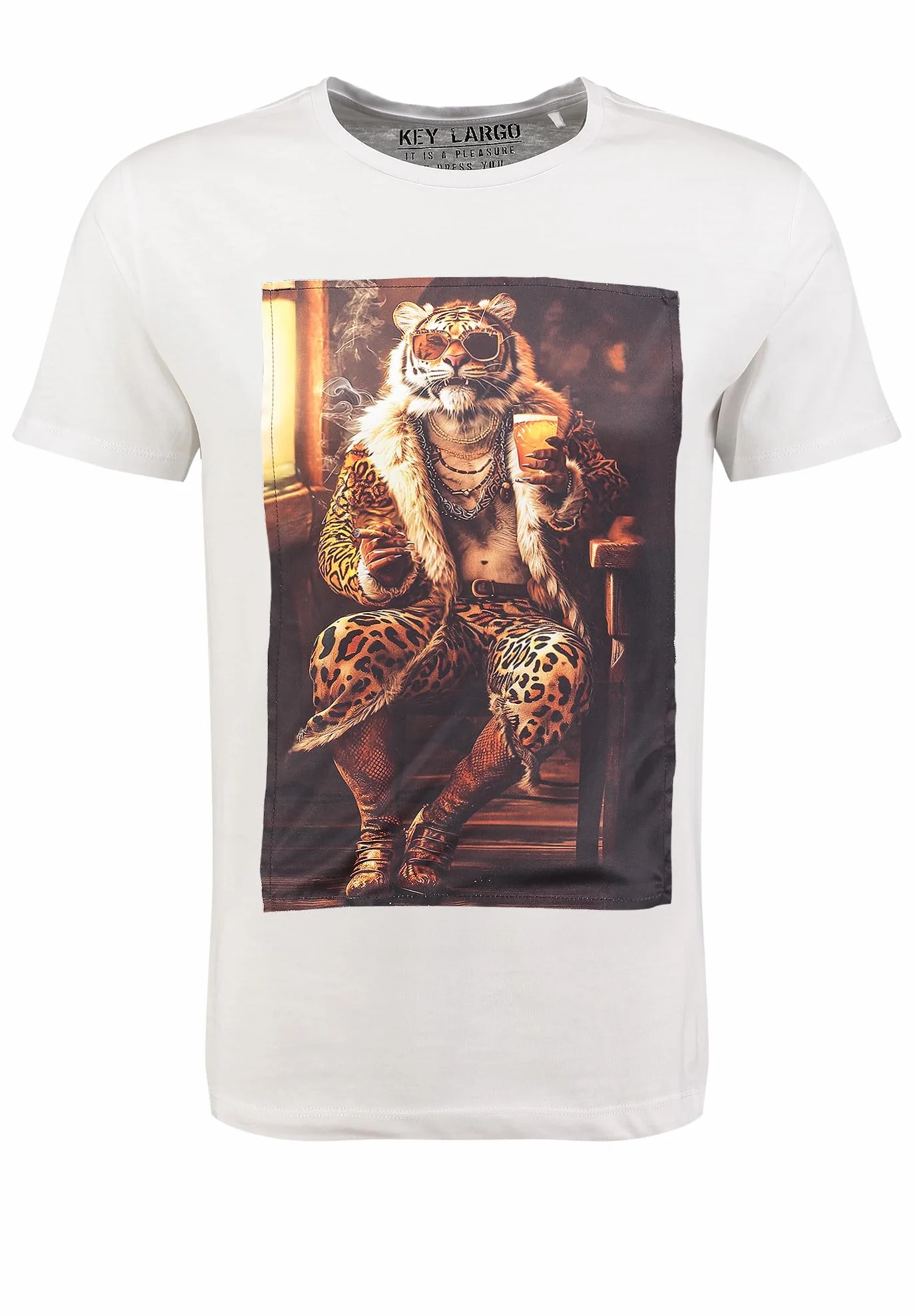 KEY LARGO T-shirt męski MT KLPIMP Tiger Round, biały (1000), L