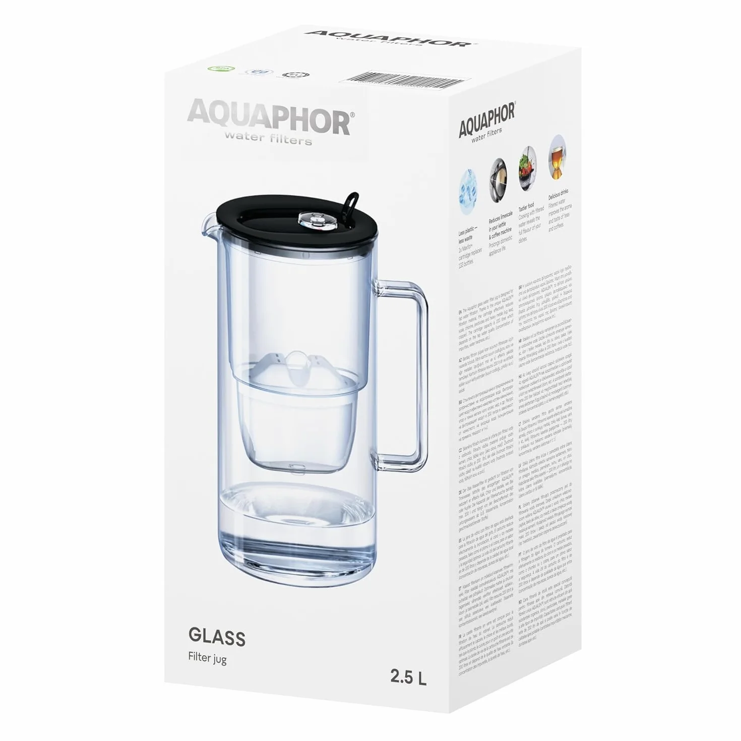 AQUAPHOR Szklany dzbanek filtrujący do wody 2,5 l z filtrem MAXFOR+