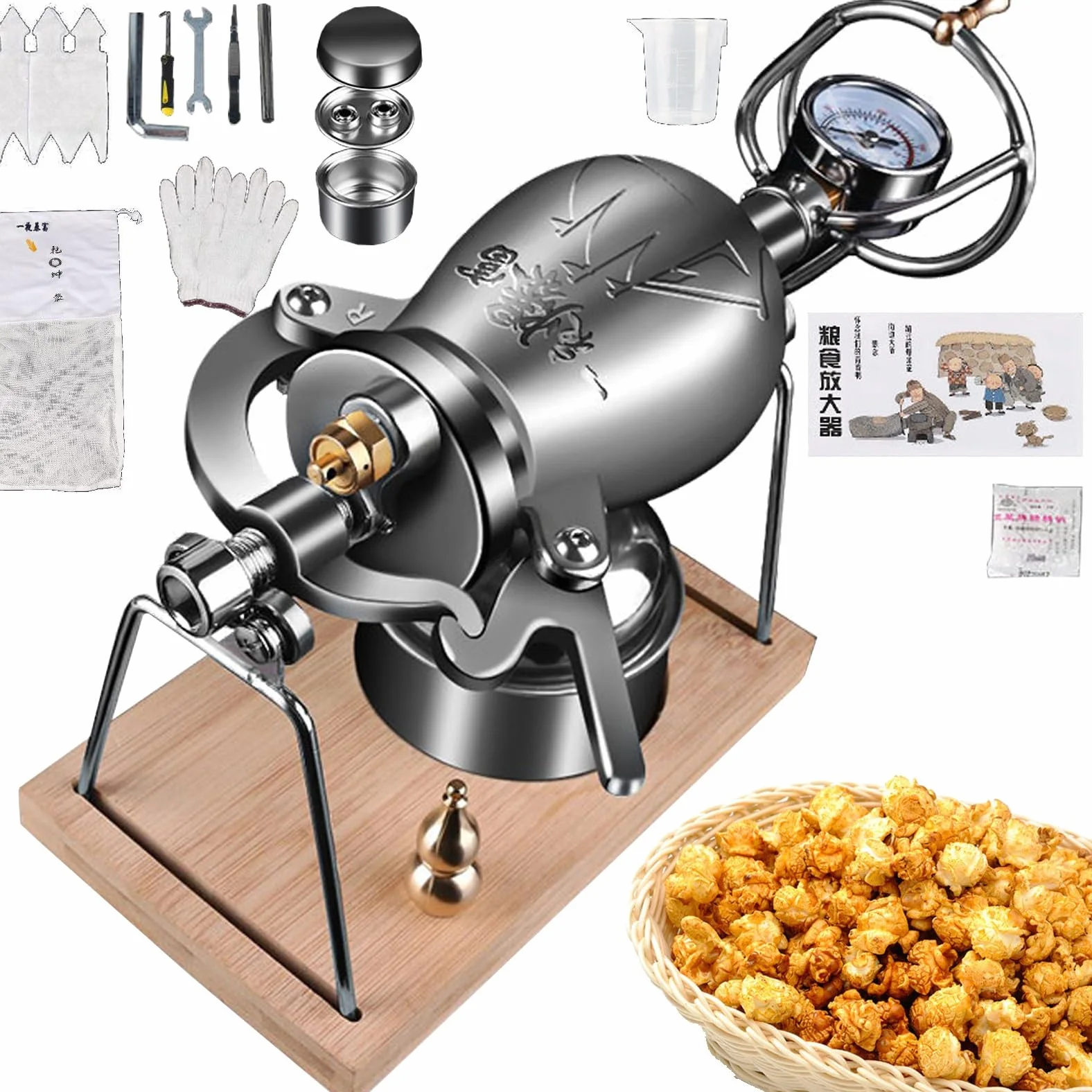 Ręczna maszyna do robienia popcornu ciśnieniowa w stylu retro mała na kuchenkę