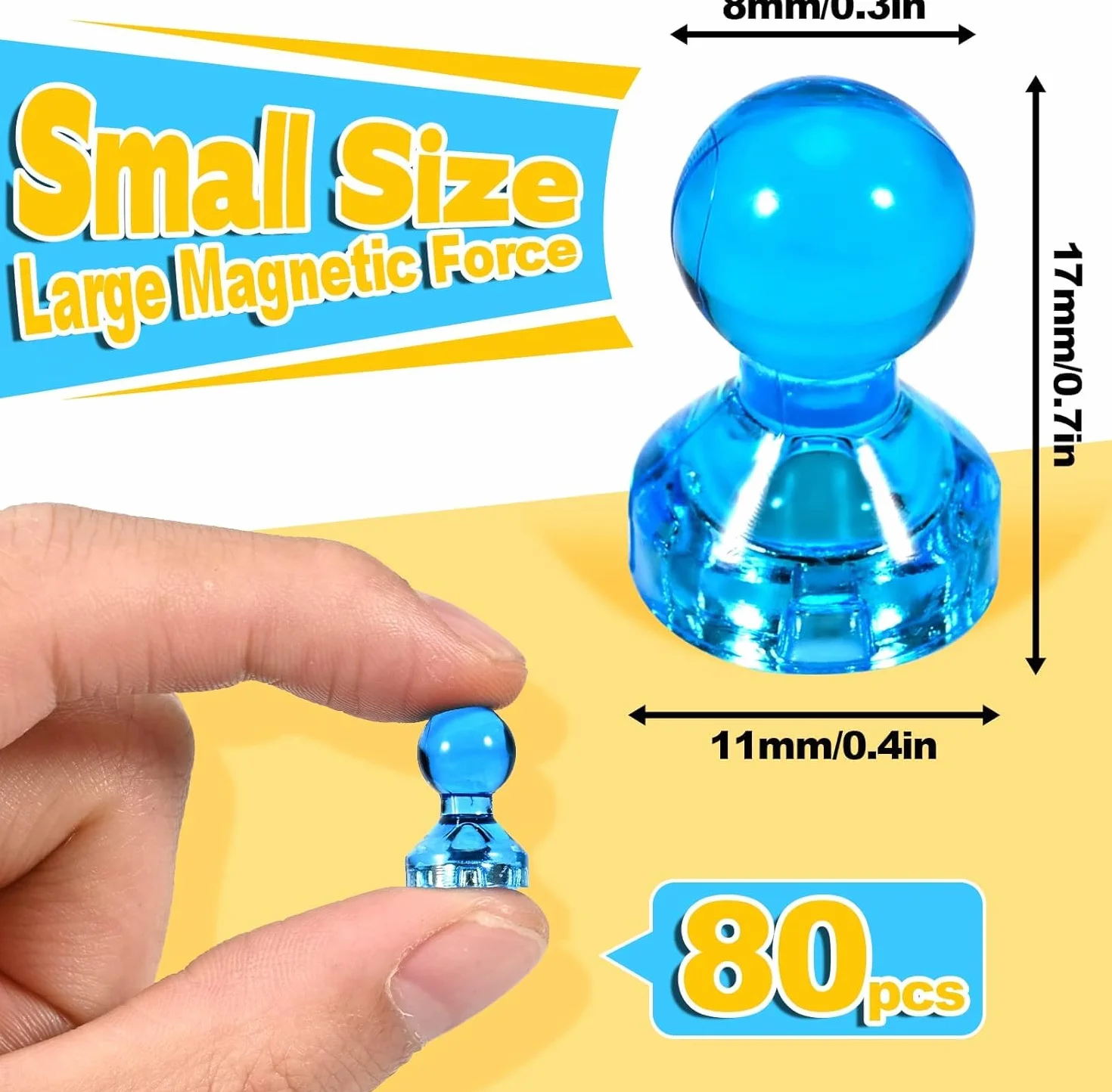 80 sztuk magnesów na tablicę magnetyczną, 11 x 17 mm, mała lodówka, wielofunkcyjna, na tablicę suchościeralną, mini mocne do przypinania, na lodówkę, do szkoły, biura, domu (8 kolorów)