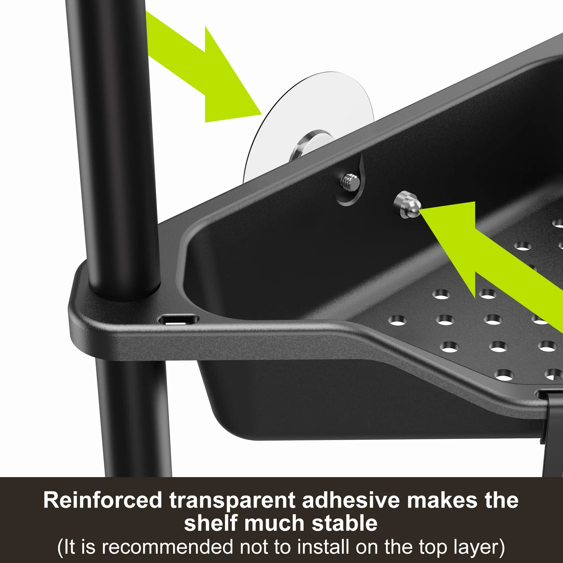 Orimade 4 półki prysznicowe, stojące, nierdzewne, narożne półki prysznicowe, wolnostojące, z tworzywa sztucznego i metalu, kosze prysznicowe, stojak do łazienki, 27 x 27 x 113 cm, czarny