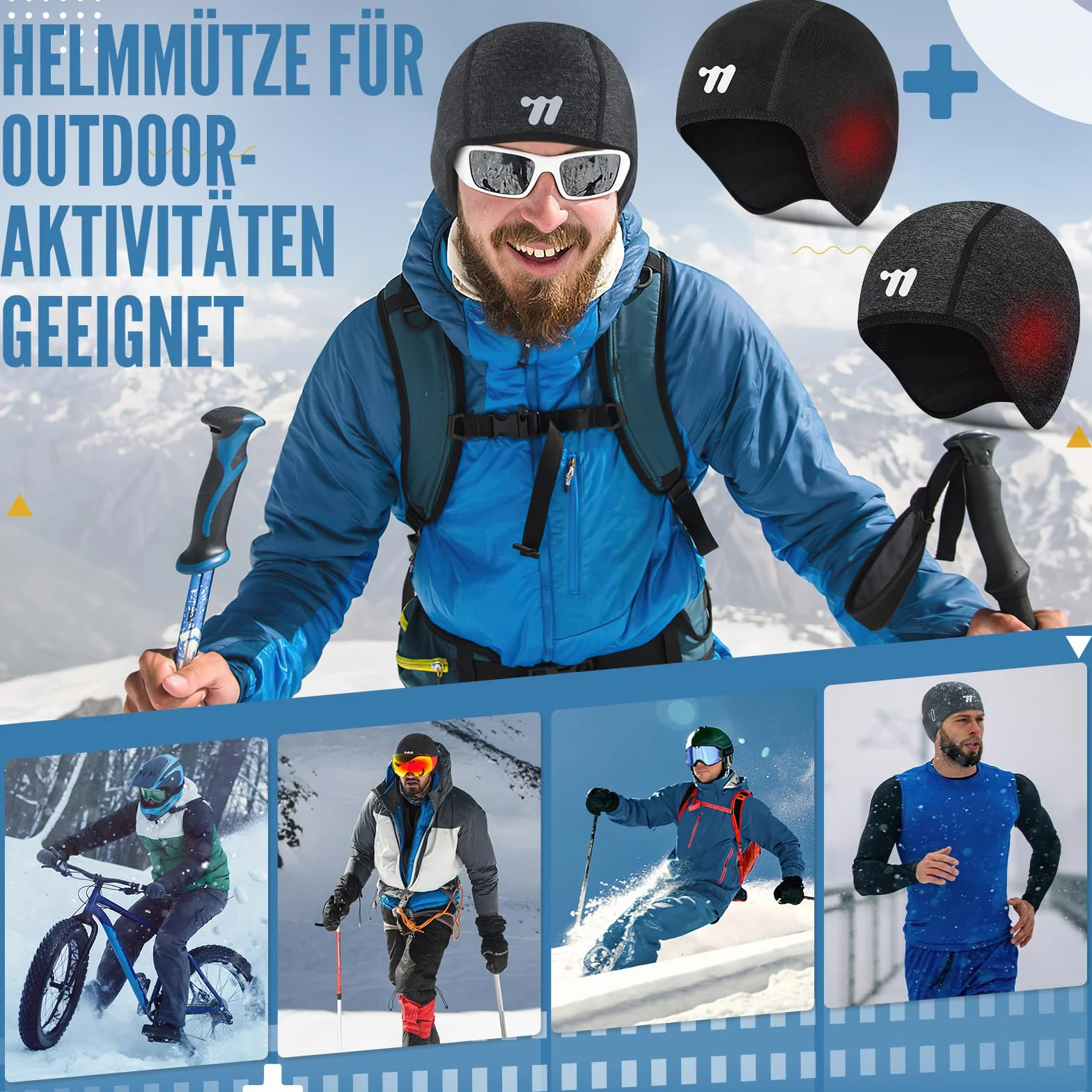 WESTGIRL Czapka rowerowa pod kask z otworem na okulary, wiatroszczelna, ciepła czapka na kask rowerowy, czapka zimowa dla mężczyzn i kobiet, czapka rowerowa