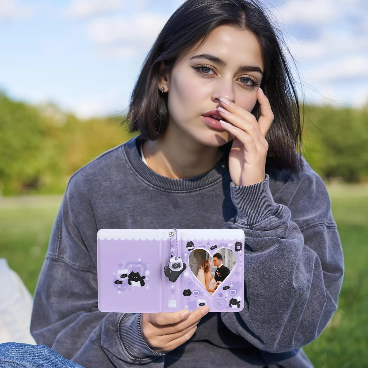 2 szt segregator na fotokarty Kpop z wisiorkiem 36 kieszeni, 3,4 cala mini album na zdjęcia Love Heart ażurowy uchwyt na karty fotograficzne z 5 uroczymi dekoracjami do standardowych fotokartek