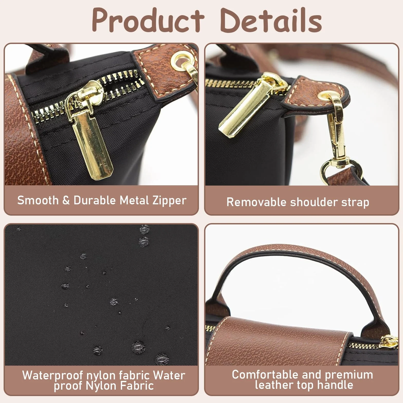 Torebka damska, torba na ramię, mini torebka, mała torebka na ramię, damska wodoodporna mini torebka crossbody, nylonowa torba na ramię, składana torba na ramię, czarna, nylonowa, do noszenia w czasie
