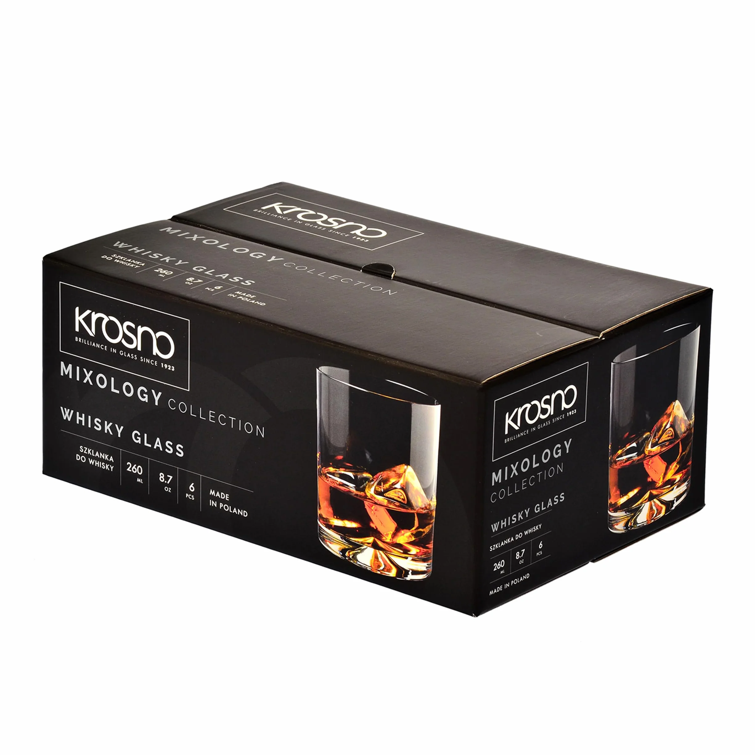 KROSNO Szklanki do Whisky | Zestaw 6 szt. | 260 ML | Kolekcja Mixology | Idealne do Domu, Restauracji i na Przyjęcie | Można Myć w Zmywarce