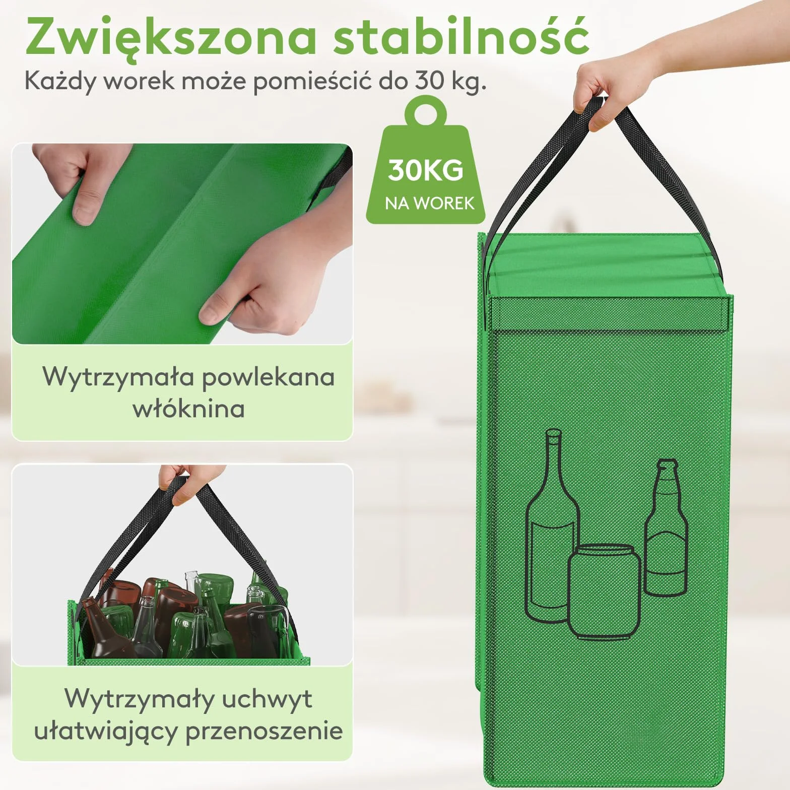 Lifewit System segregacji śmieci 3 przegródki 3 x 75 l pojemnik na odpady papier szkło plastik