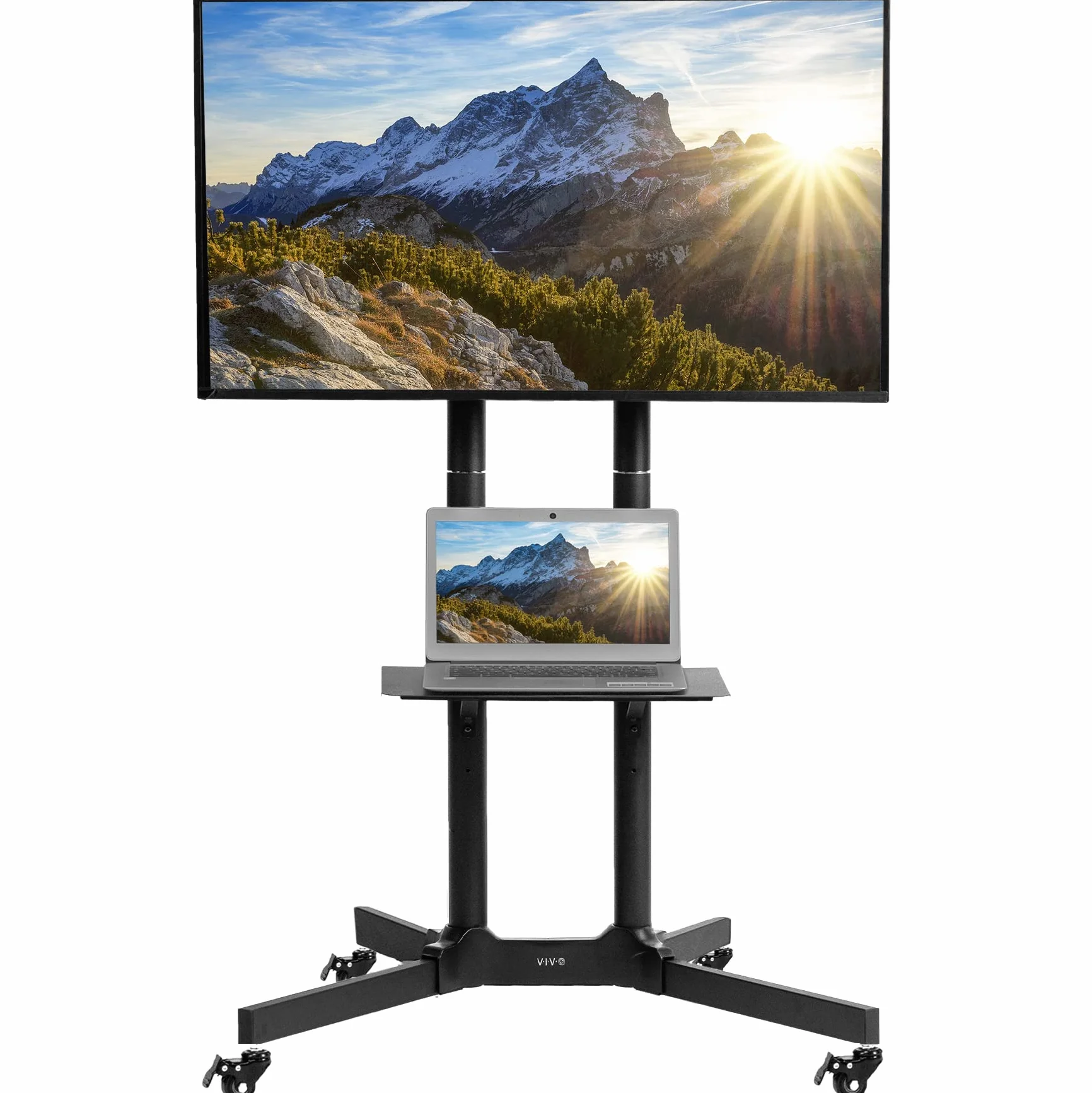 VIVO STAND-TV03E mobilny wózek na telewizor o przekątnej od 32 do 210.8 cm do 50 kg, LCD LED OLED 4K Smart Flat i zakrzywione panele, stojak na kółkach z półką na laptopa DVD, kółka blokujące, Max