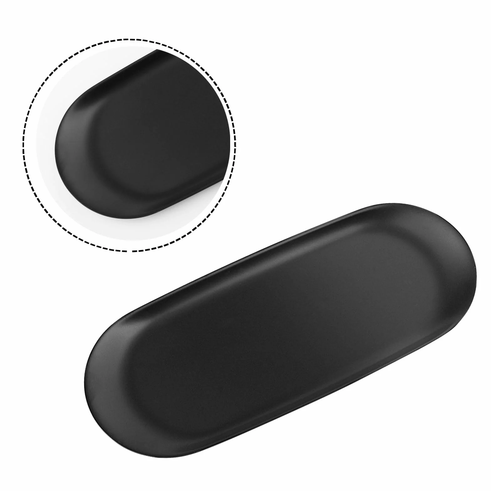 2 sztuki tacki do serwowania, dekoracyjna tacka ze stali nierdzewnej, owalna taca na ciasto, kosmetyki, biżuterię, świece, klucze (23 x 9,5 cm) (czarna)