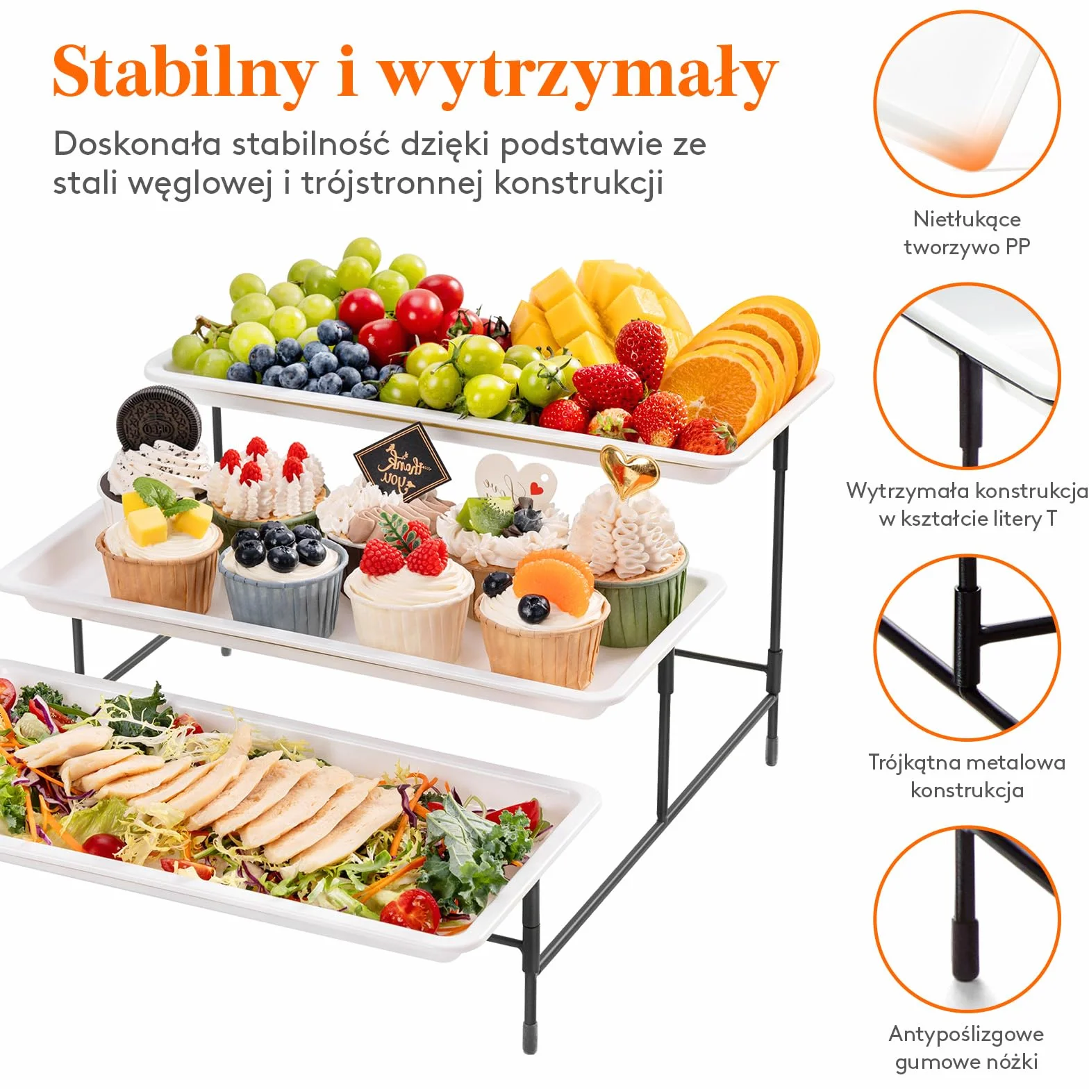 Lifewit 3-poziomowa taca do serwowania na przyjęcia, 36 × 17 cm tace do żywności, tace wielokrotnego użytku ze składanym stabilnym metalowym stojakiem na warzywa, owoce, ciastka, deser, czarny