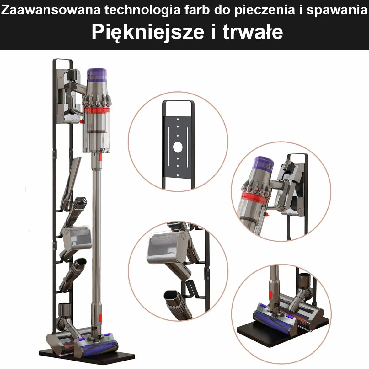Foho Stojak do Dyson Gen5 V15 V12 V11 V10 V8 V7 V6, DC30-DC74, Odkurzacza Wolnostojący Metalowy Uchwyt z Bazą, Kompatybilny z Akcesoriami, Bez Wiercenia, Oszczędność Miejsca