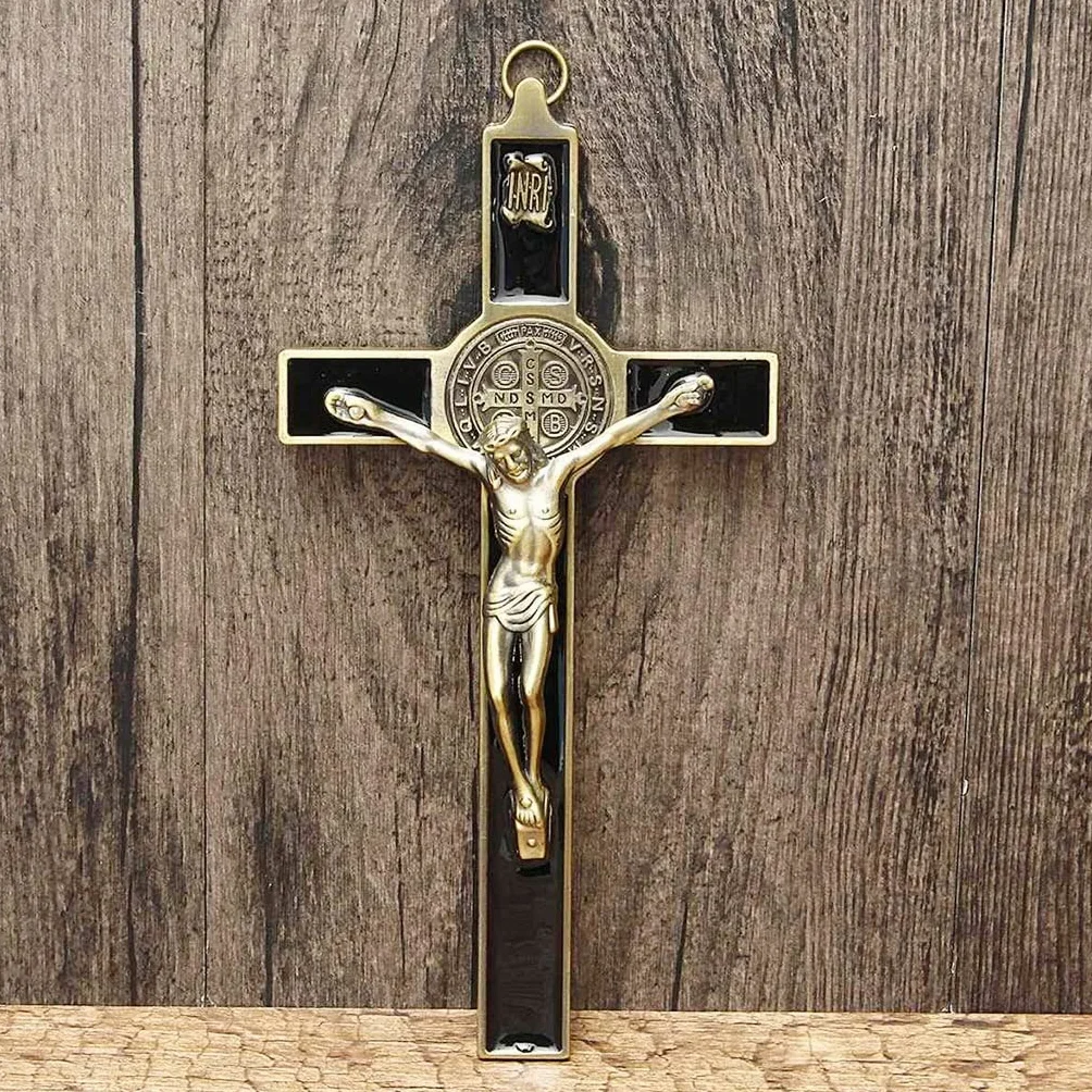 Ścienny krucyfiks krzyż Jezus Chrystus 3D Rzemiosło Dekoracja Antyczna 19,5x9,5 cm