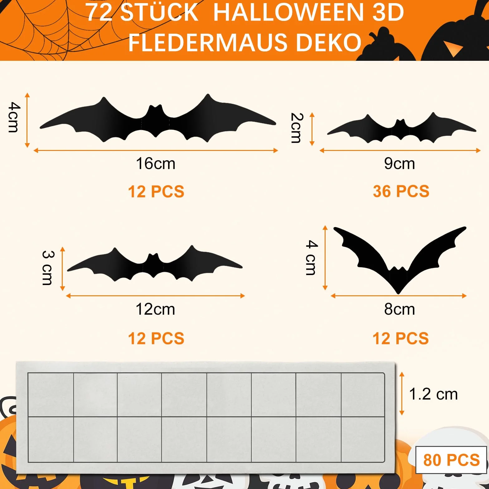 Gucass 72 sztuki naklejki ścienne nietoperz 3D Halloween dekoracje PCW wodoszczelne czarne
