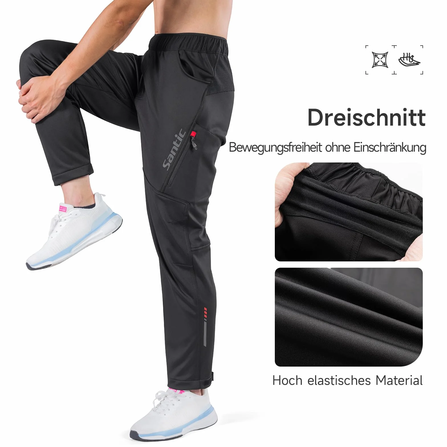 Santic Męskie spodnie rowerowe, długie spodnie rowerowe, oddychające, termiczne, polarowe, zimowe, pogrubione spodnie do biegania, spodnie sportowe do jazdy na świeżym powietrzu