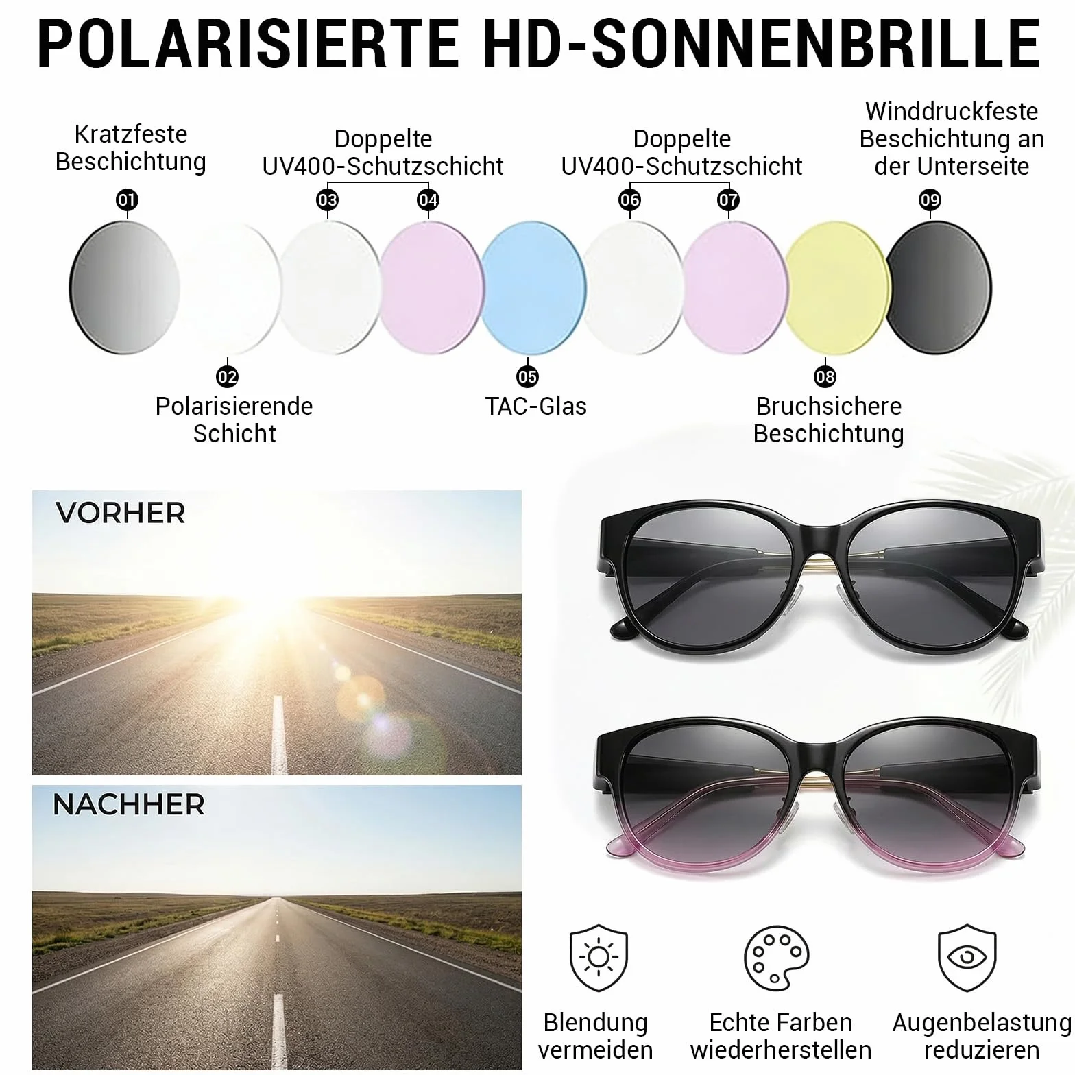 2 sztuki powlekanych okularów przeciwsłonecznych dla kobiet i mężczyzn, polaryzacyjne okulary przeciwsłoneczne na normalnych okularach, ochrona UV400, do jazdy samochodem i w czasie wolnym