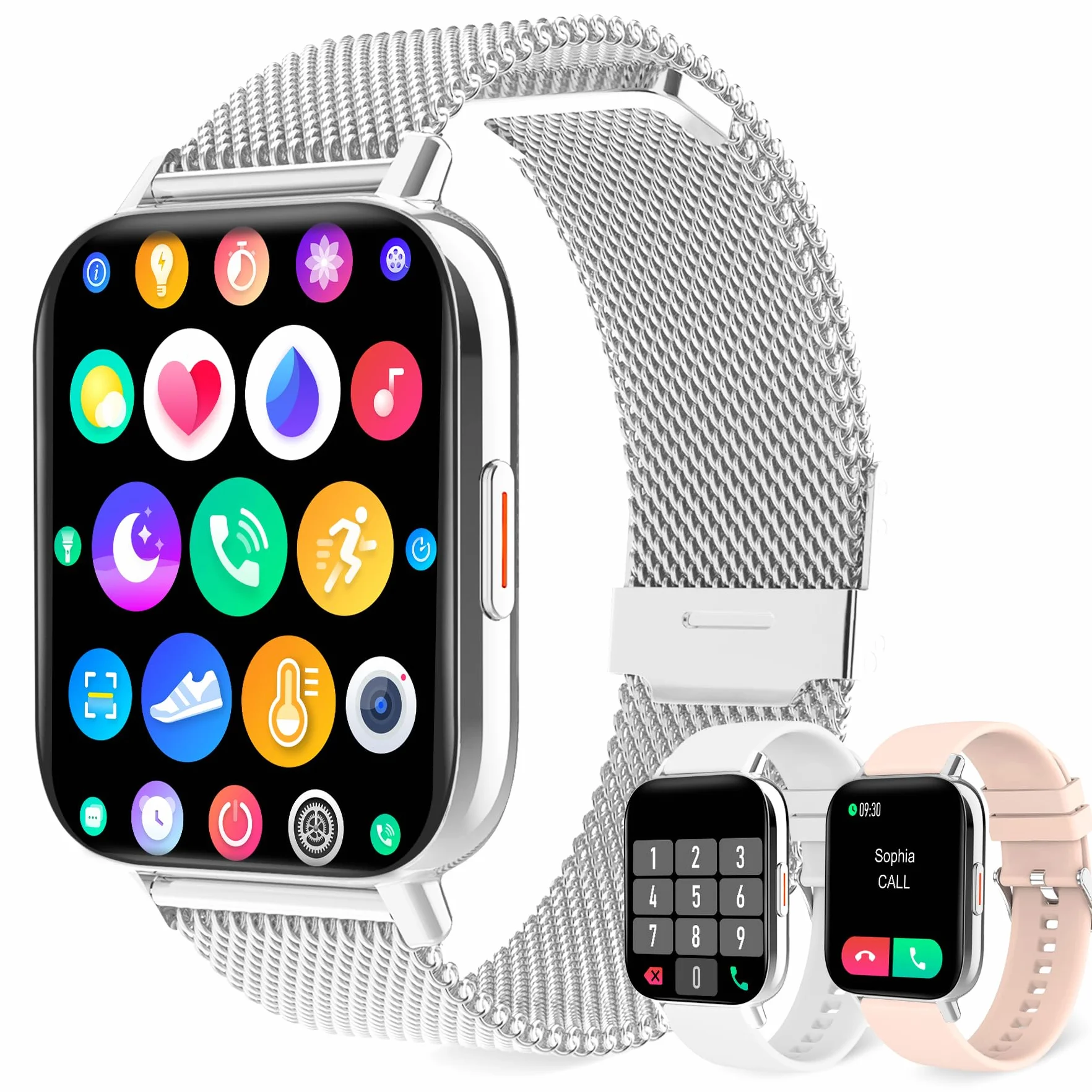 SpO2 Smart Watch damski smartwatch z funkcją telefonu 1,69", spersonalizowany ekran, zegarek fitness, krokomierz, kalorie, pulsometr, monitor snu, cykl menstruacyjny, SpO2, Smart Watch