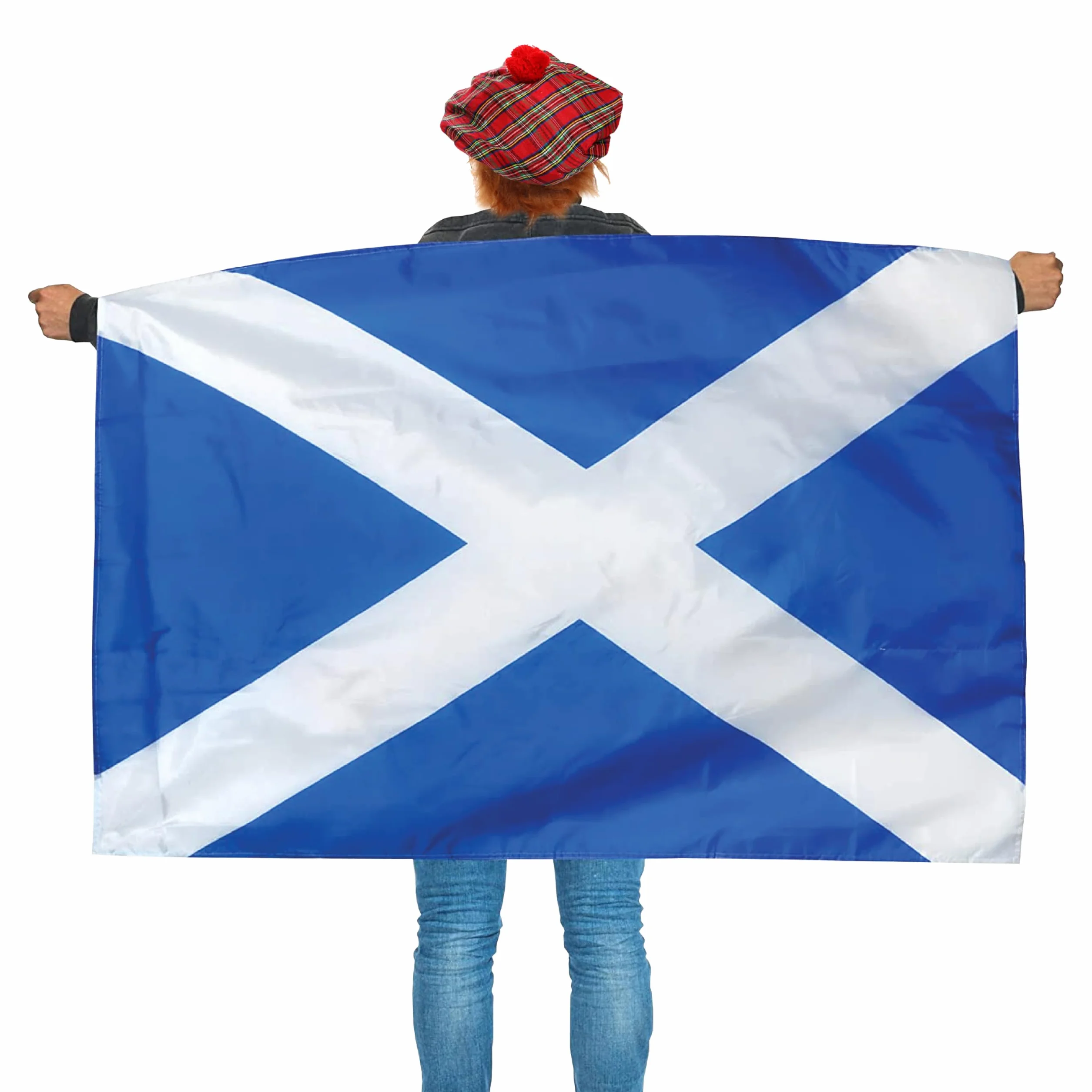 Akcesoria skorolskie dla dorosłych – do noszenia czapka ze skotką z flagą + czapka TARTAN TAM O'SHANTER czapka z zaczepionymi włosami – męska damska ST i REW dzień szkockiego sportowego wsparcia sukienki zestaw akcesoriów (opakowanie 12 szt. )