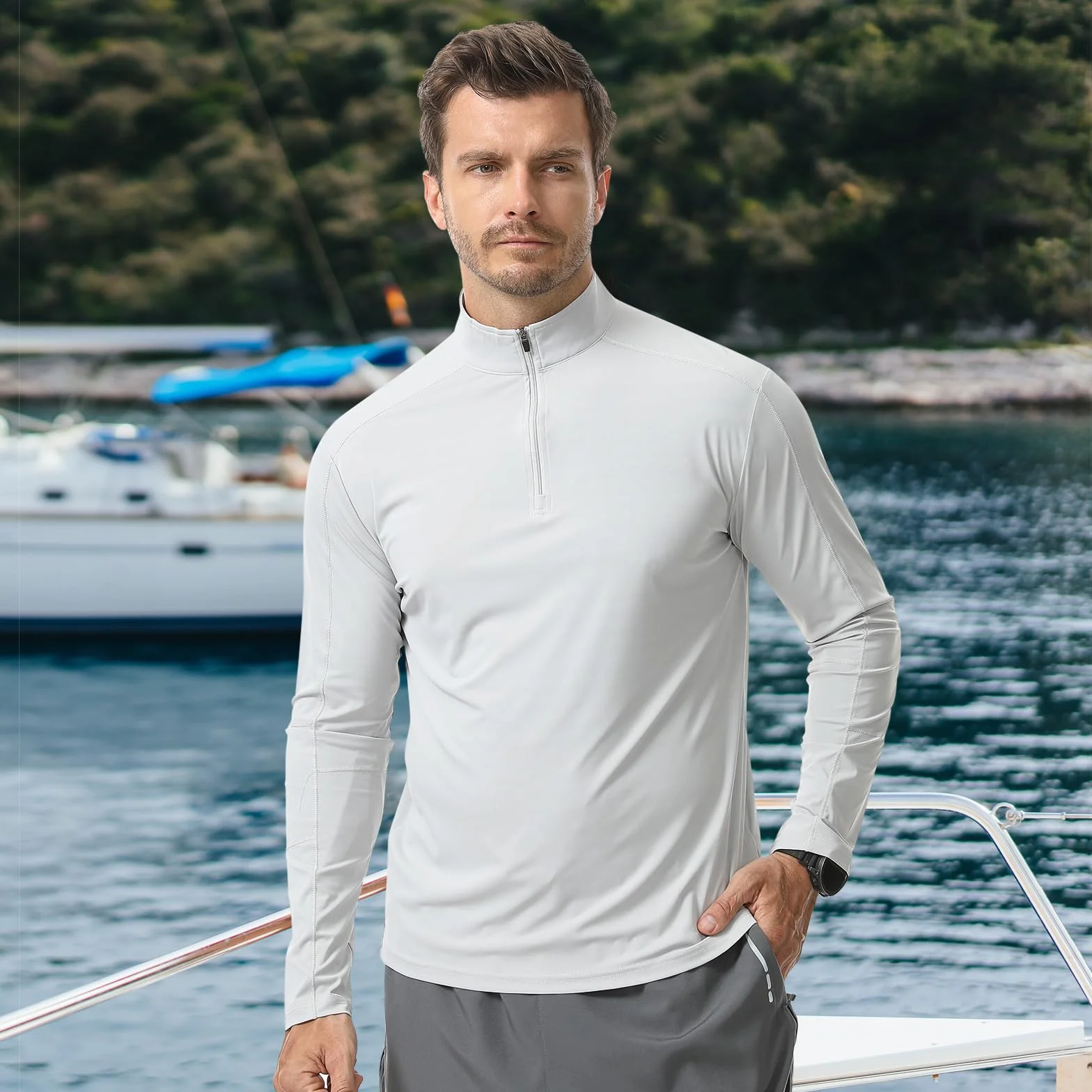 Koszulka męska anty UV 1/4 Zip Rashguard koszule szybkie surfowanie