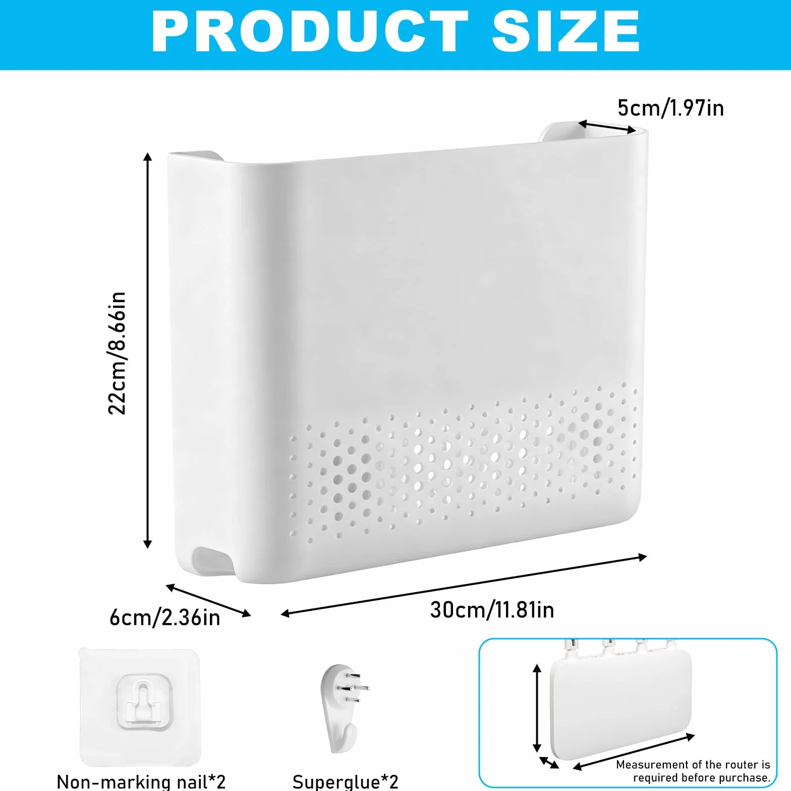 Router Box biały, 30 x 22 x 6,5 cm – pudełko do przechowywania routera WLAN, pudełko do przechowywania i odkładania na przykrywanie modemu i kabli, półka ścienna z zarządzaniem kablami jako stojak