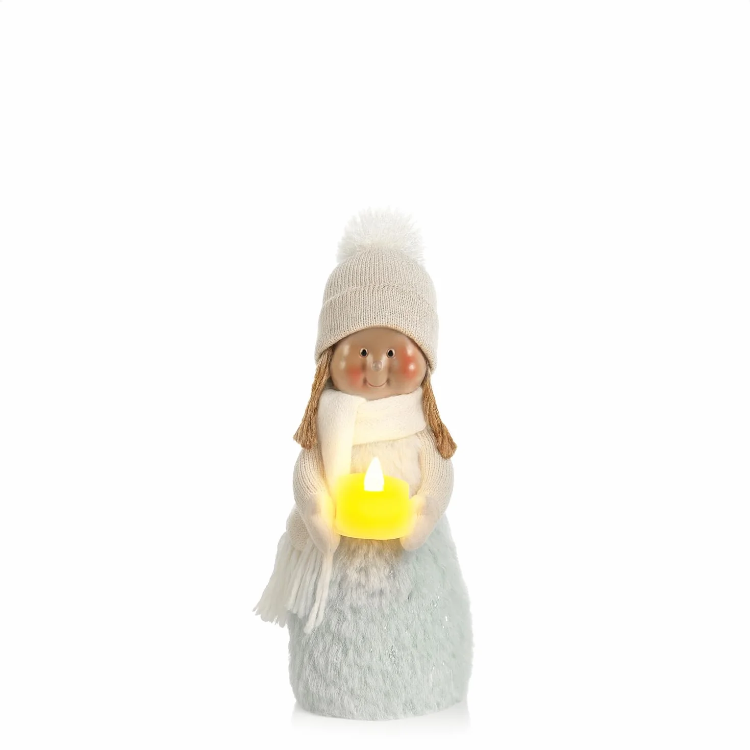 COM-FOUR® Dekoracja świąteczna dziewczynka ze świeczką - stojąca figurka świąteczna z migającym światłem LED (Rozmiar 1 - dziewczynka niebieska)