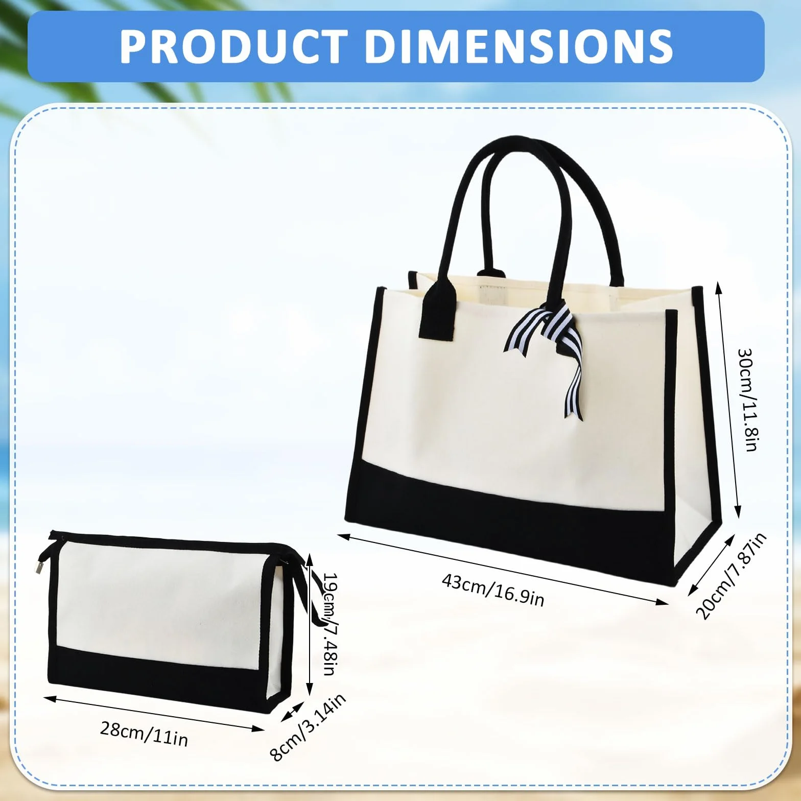 Jute Canvas Tote Bag Duża damska torba na zakupy z wewnętrzną kieszenią