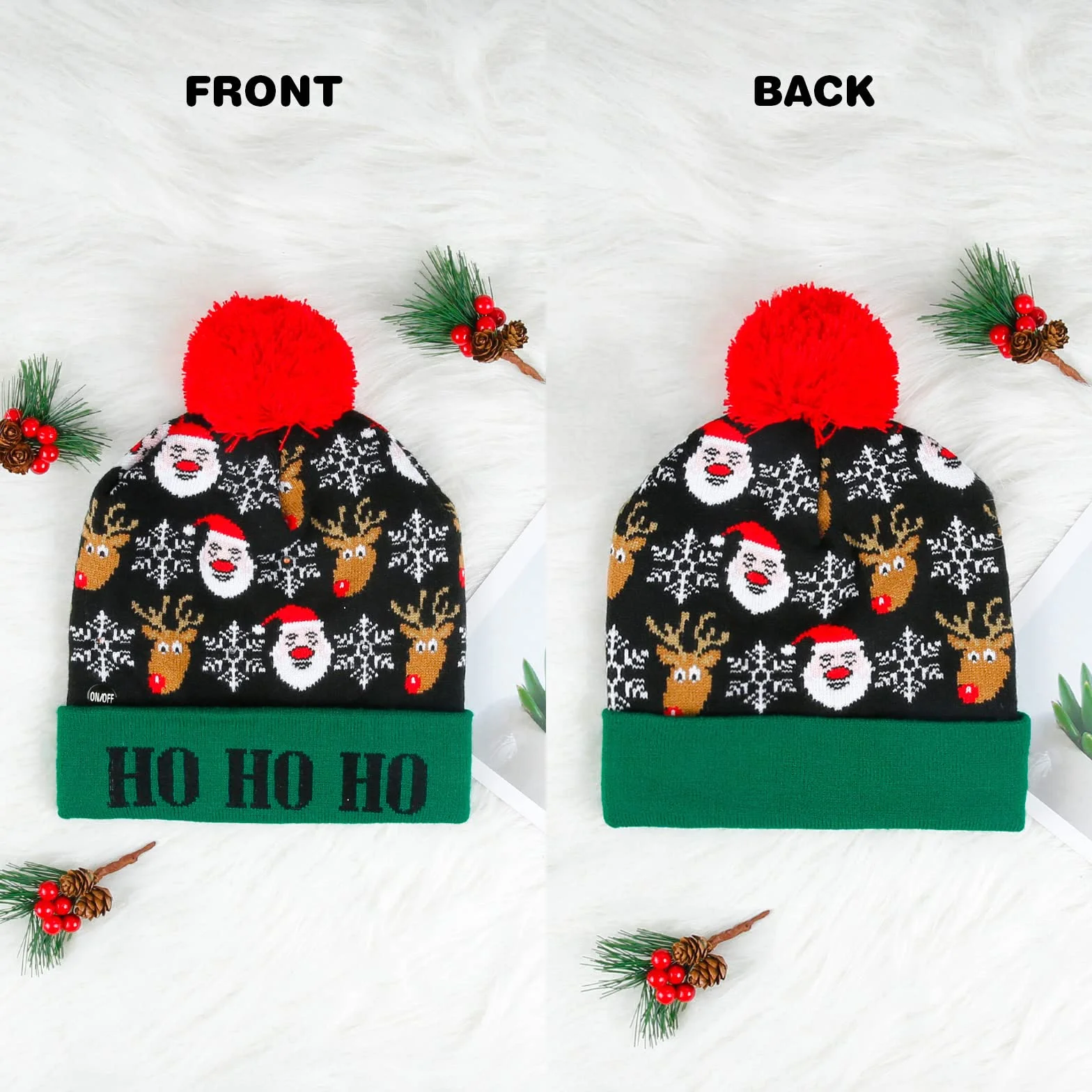 Diealles Shine Czapka z oświetleniem LED Beanie dzianinowa na Boże Narodzenie, Zielony kolor