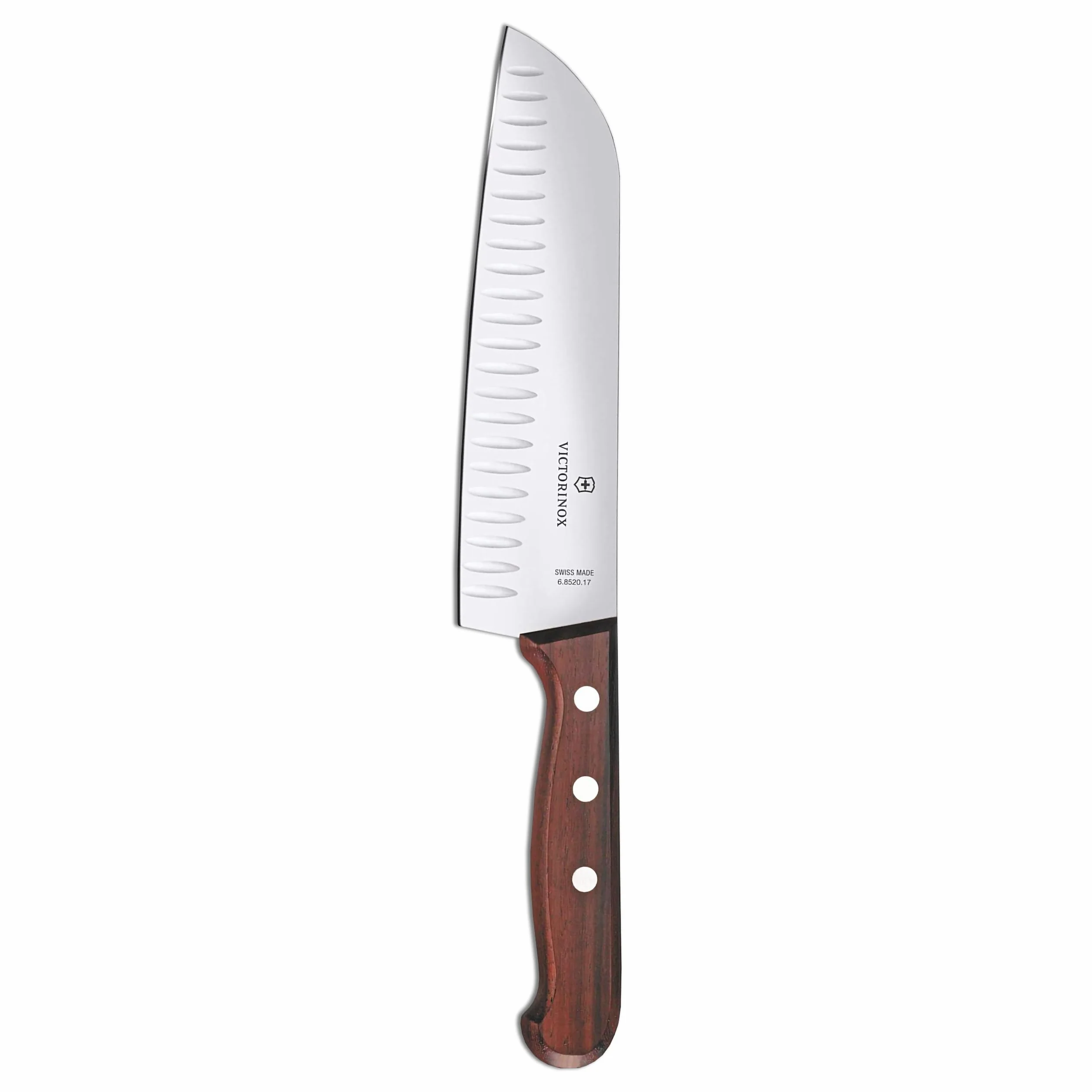 Victorinox, 6.8520.17G, Wood, Santokumesser, Extra scharfe Klinge, mit Kullenschliff, mit edlem Holzgriff, Braun, Made in Switzerland,