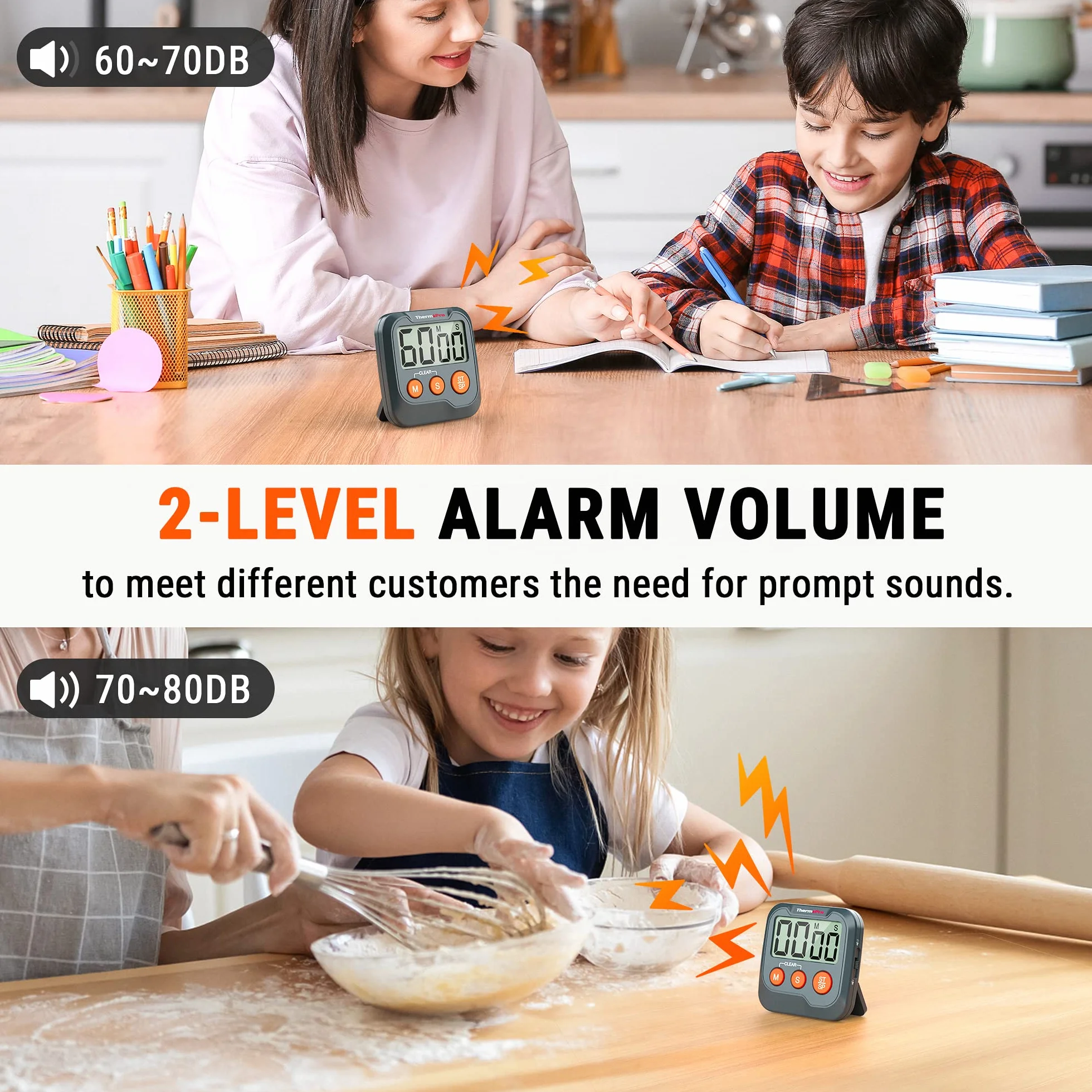 ThermoPro TM03W Cyfrowy Zegar Kuchenny Minutnik z Dużym Wyświetlaczem LCD i Alarmem