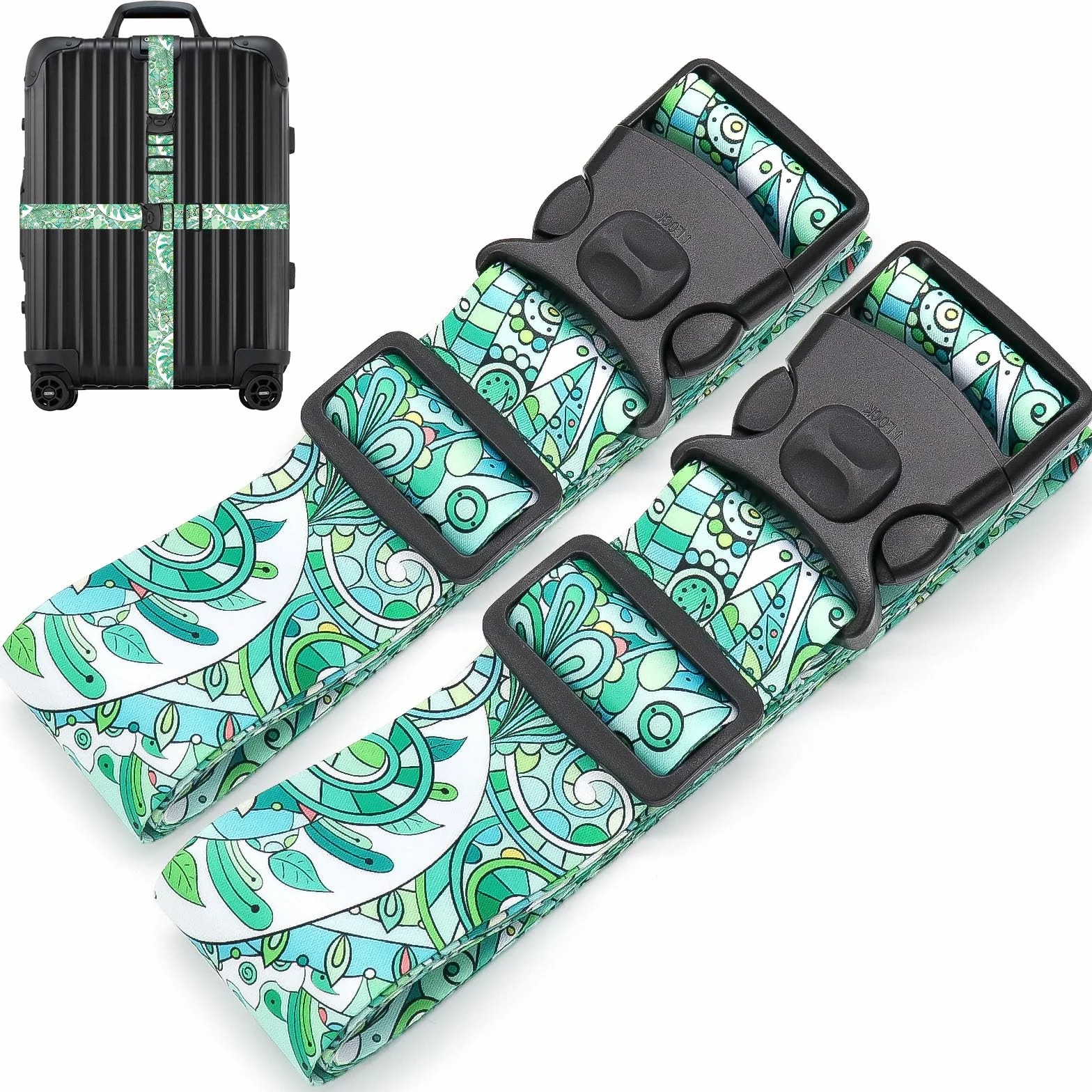 MOTONG 2PCS Paski do waliz, Pasy do waliz podróżnych, Personalizowane, Regulowane, 200 cm, Łatwe identyfikowanie pasków do bagażu, Do podróży służbowych, Akcesoria podróżne (Zielony)