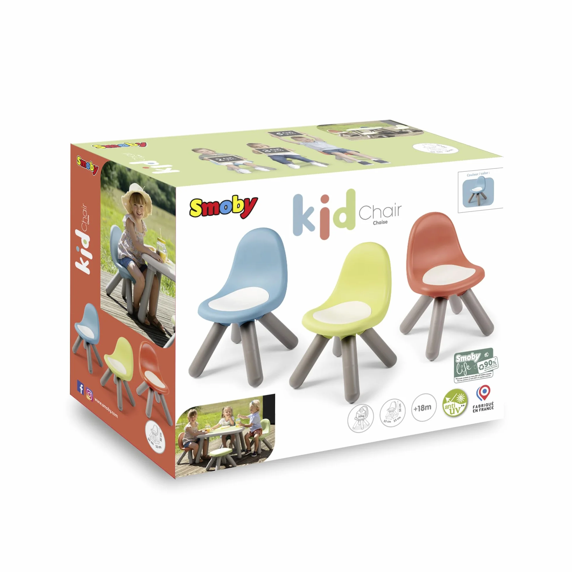 Smoby Life - Krzesło dziecięce w kolorze niebieskim - Do użytku wewnątrz i na zewnątrz - Powłoka anty-UV - Materiał z recyklingu - Od 18 miesięcy - Wyprodukowano we Francji