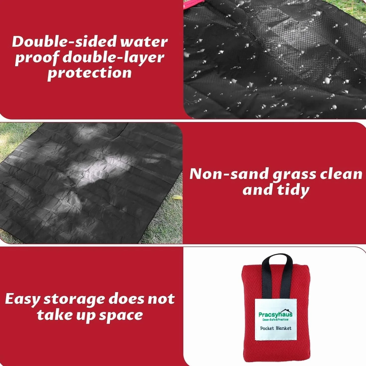 Wodoszczelny koc piknikowy – kompaktowy i lekki – Pocket Beach Blanket na kemping, wędrówki i podróże – S/M/ (czarny, S-70 cm x 110 cm)