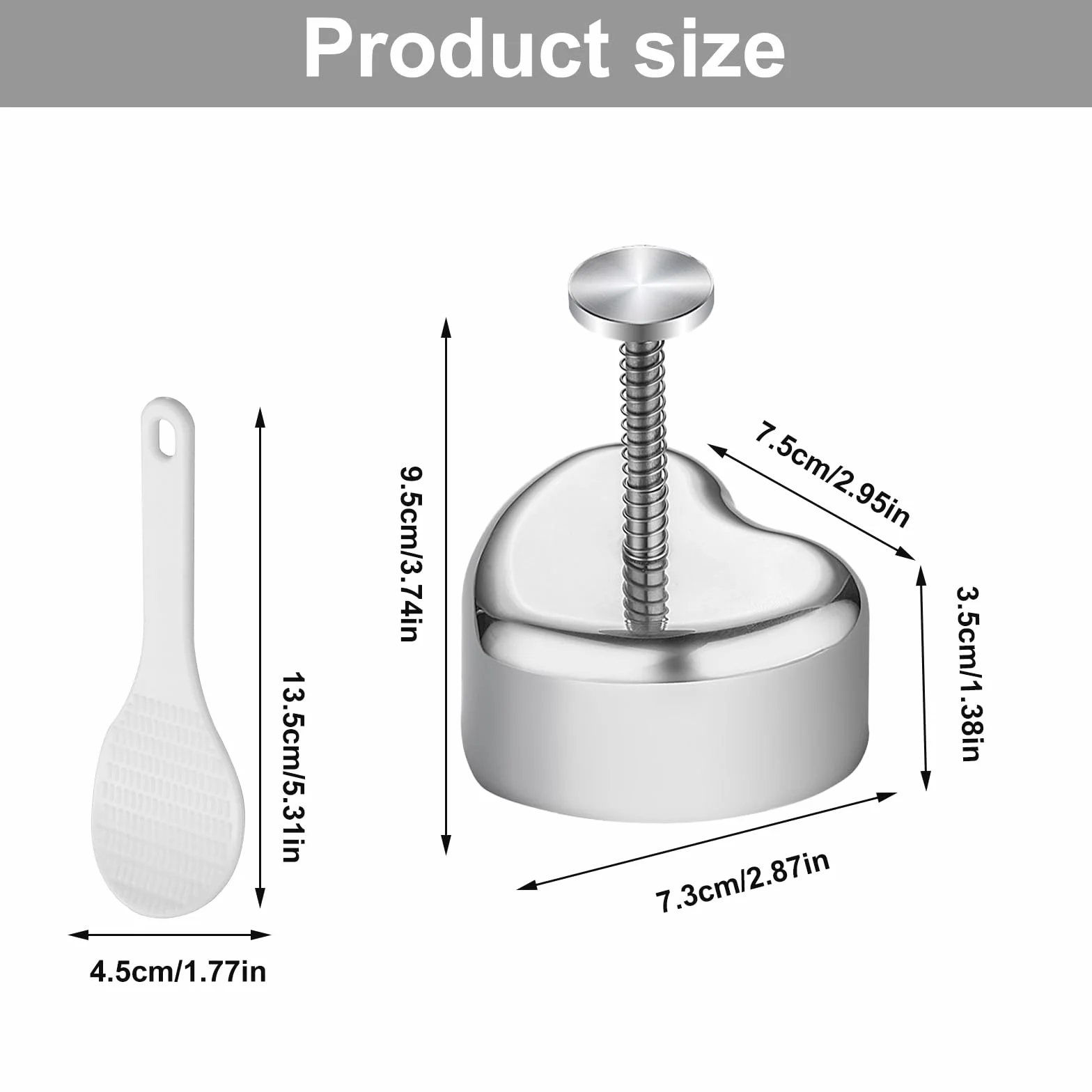Onigiri foremka do sushi Maker Onigiri Mold, forma do sushi w kształcie serca, forma do robienia kulek ryżowych, stal nierdzewna Onigiri Maker forma do sushi i łyżka do ryżu do samodzielnego wykonania