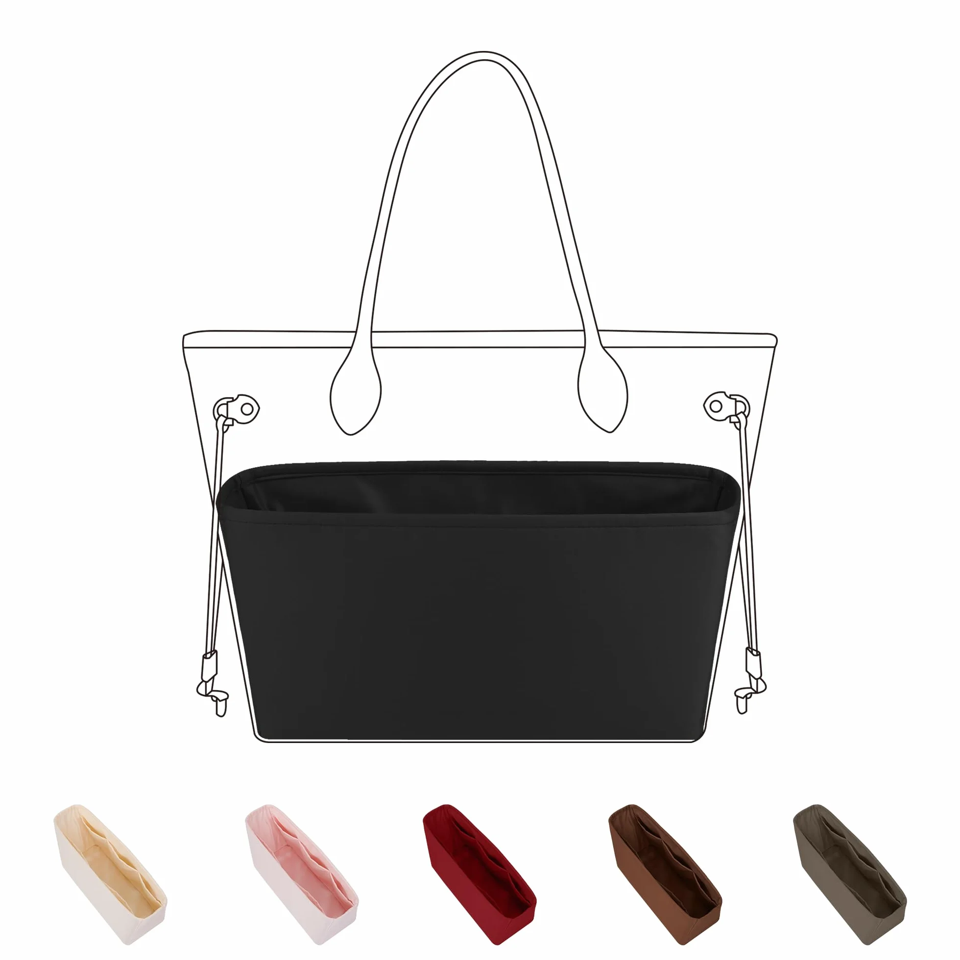 DGAZ Jedwabny organizer do torebek pasuje do LV Neverfull PM/MM/GM, jedwabiście gładki w dotyku, luksusowa torebka i torba do modelowania (czarny, MM)
