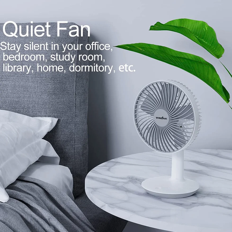 6-Inch Rechargeable Portable Desk Fan, Battery-Operated USB Table Fan with 4 Speed Levels, Mini Silent Fan for Home Office Camping