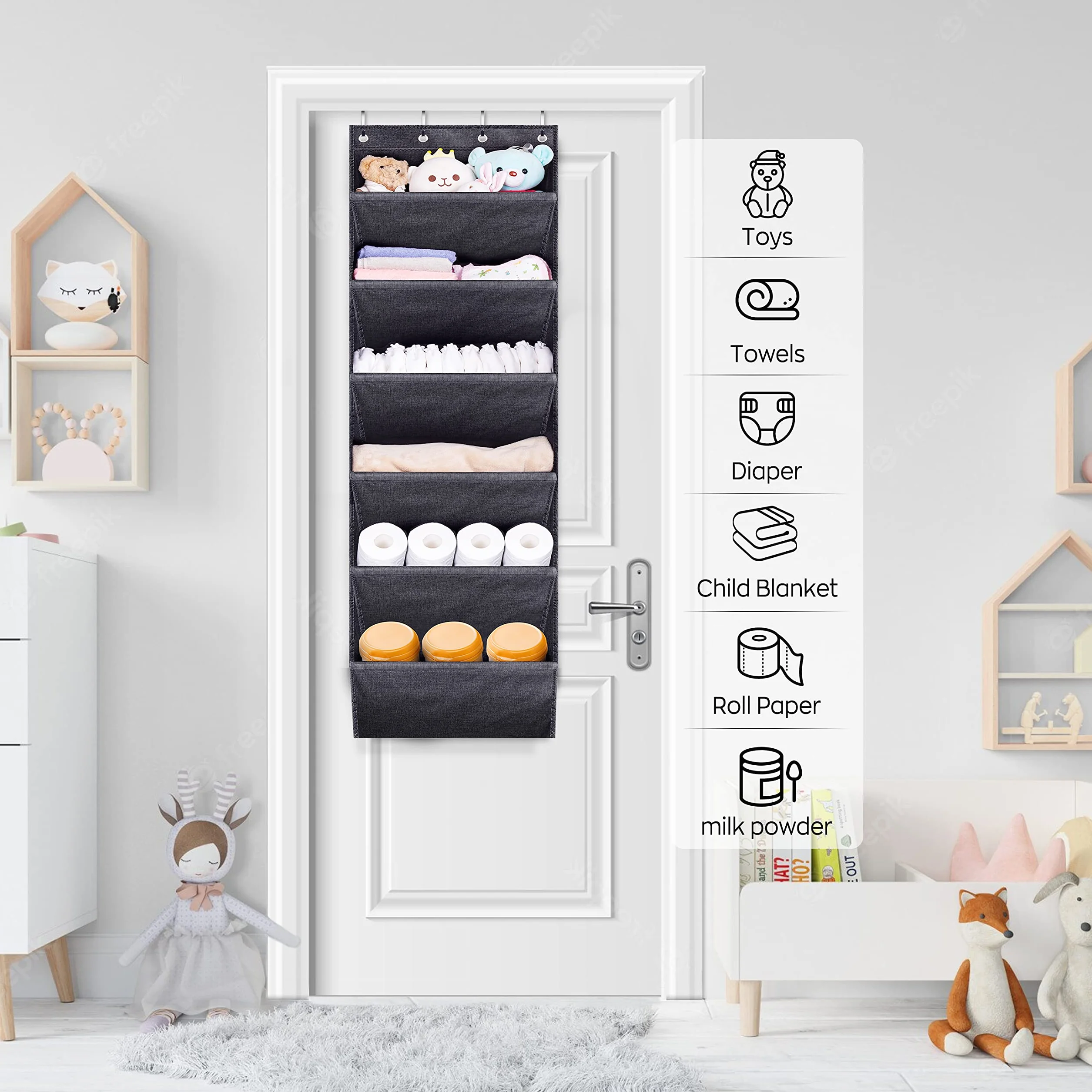 SLEEPING LAMB Stojak na buty wiszący organizer z dużą kieszenią czarny