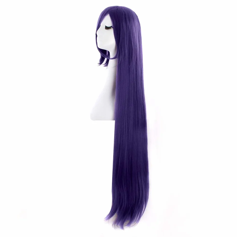MapofBeauty 100 cm Dugo Proste Side Grzywka Wysoki-temperatura Bonnik Anime Cosplay Peruki (Ciemny Fioletowy)