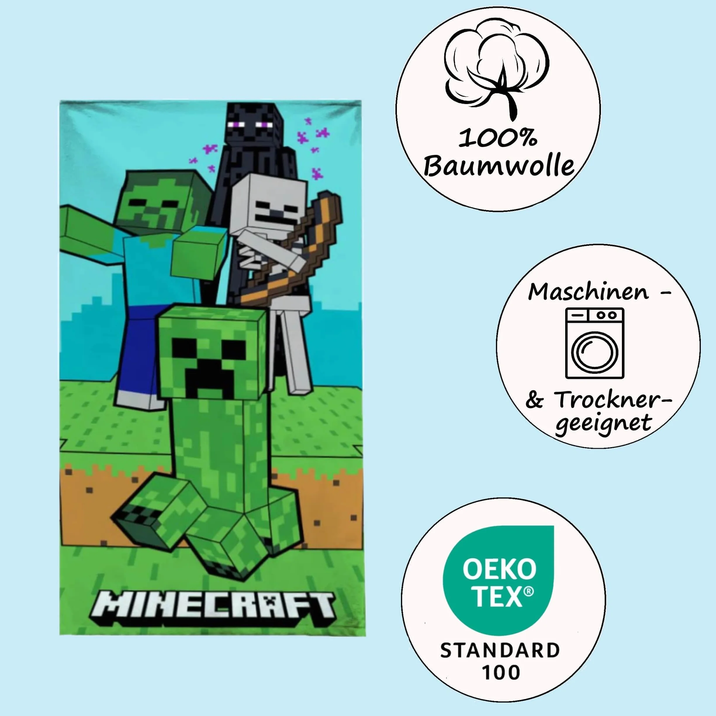 Ręcznik plażowy Minecraft 70 x 140 cm 100% bawełny niebiesko-zielony Familando