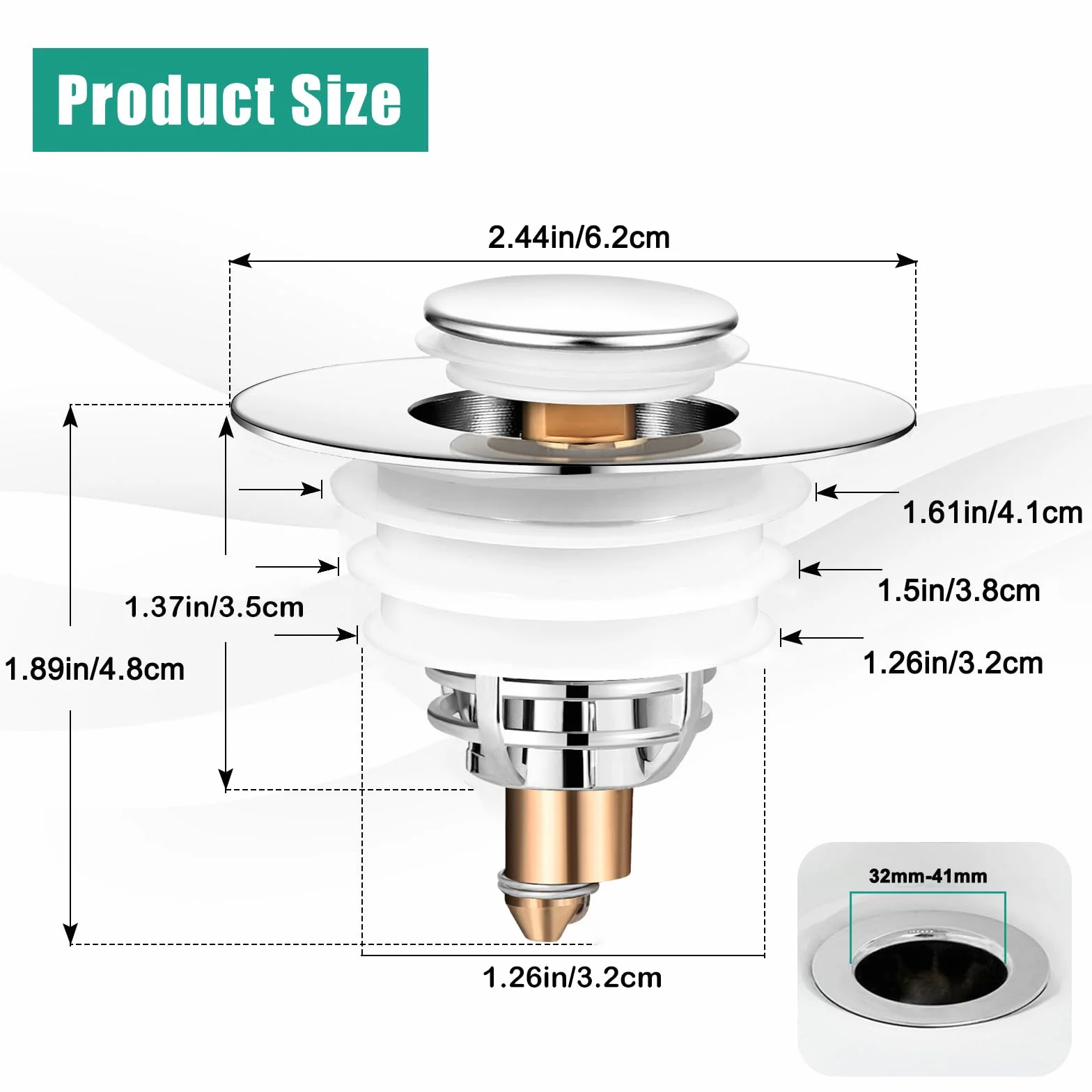 Diboniur Ulepszony korek do zlewu łazienkowego, uniwersalny korek do umywalki Pop up, metalowy korek odpływowy do wanny, kuchni, umywalki (otwór odpływowy 32 – 42 mm)