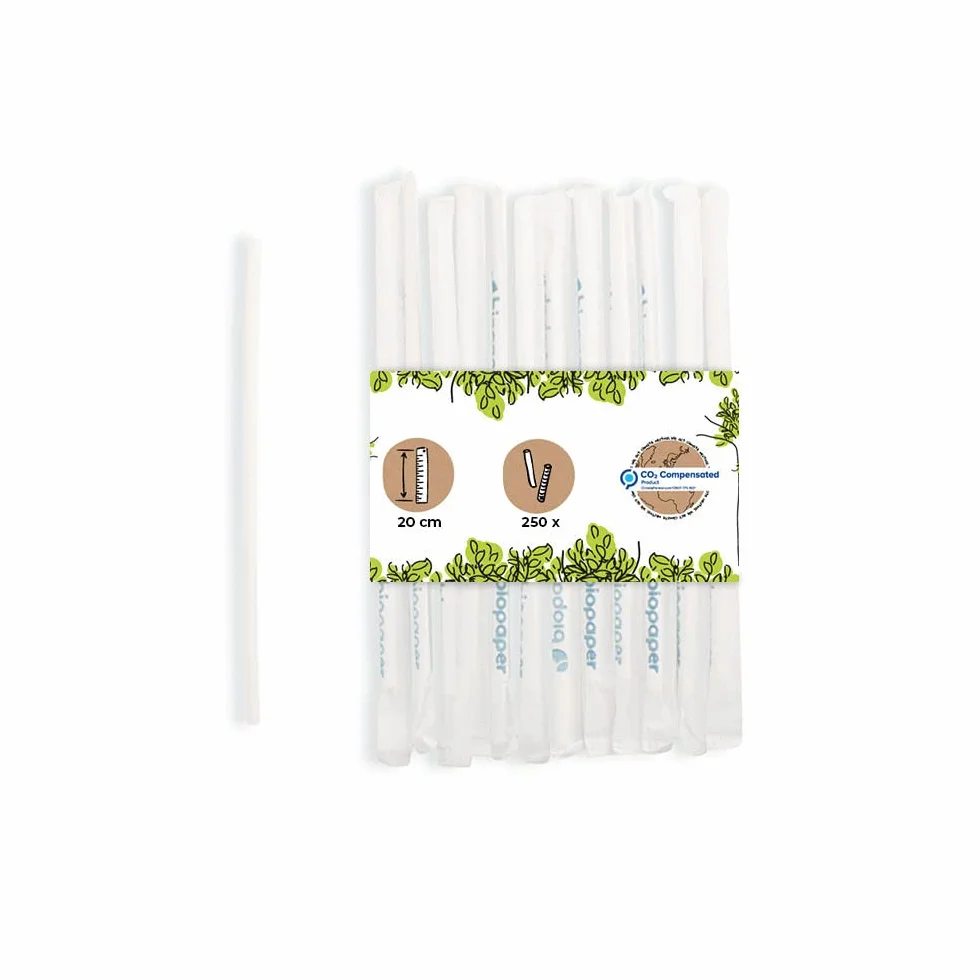 BIOZOYG Papierowe słomki do picia biodegradowalne 20 cm Ø 5 mm 250 sztuk białe